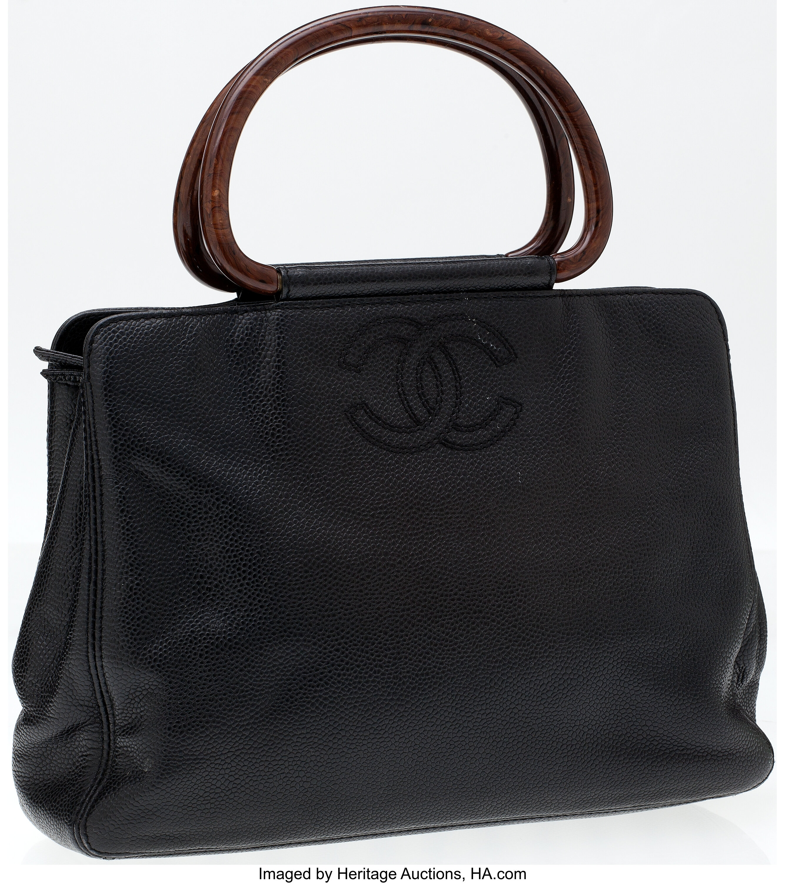 Heritage Vintage: Chanel Black Caviar Leather Bag with Wood Top