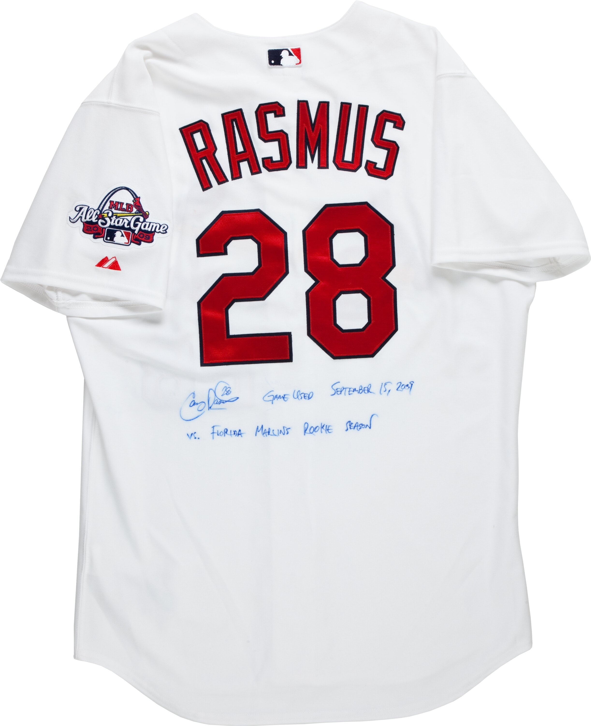 2009 Colby Rasmus Game Worn, Signed St. Louis Cardinals Rookie