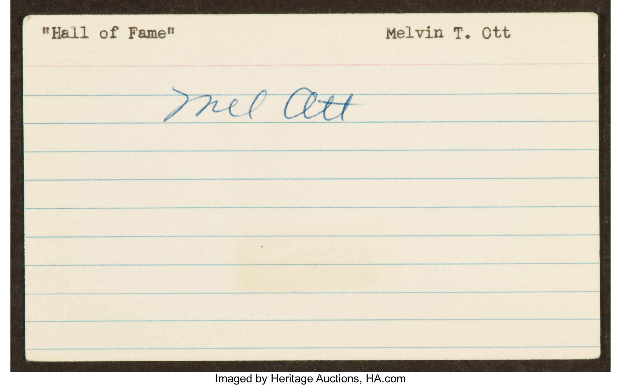 Mel Ott Signed Index Card Baseball Collectibles Others Lot 40079 Heritage Auctions