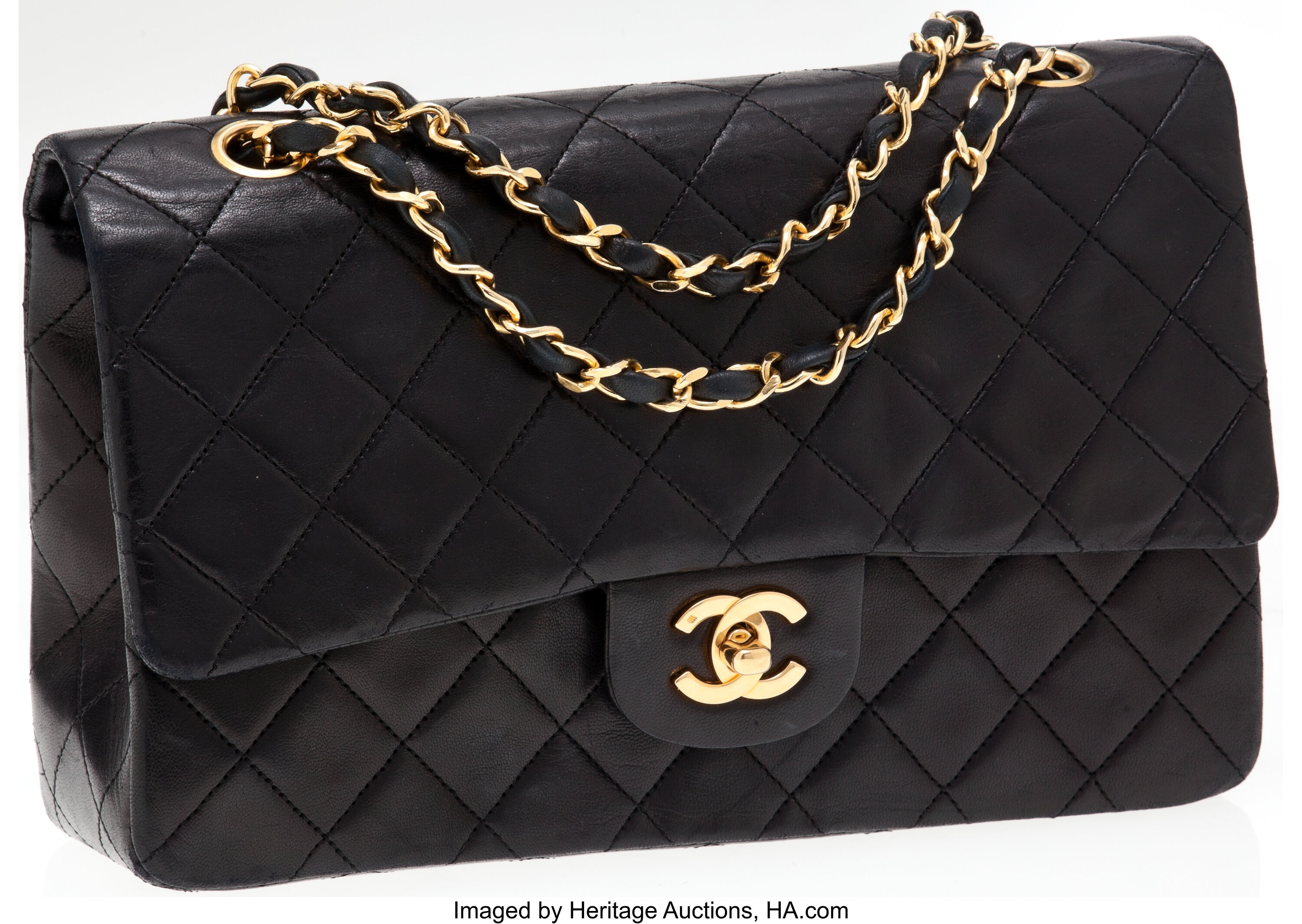 CHANEL, VINTAGE 2.55 FLAP BAG BLACK LAMBSKIN WITH GOLD HARDWARE, CIRCA 1970, Handbags and Accessories, 2020