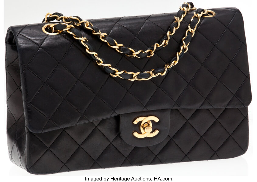 Chanel Classic 2.55 Black Lambskin Leather Medium Double Flap Bag, Lot  #75007