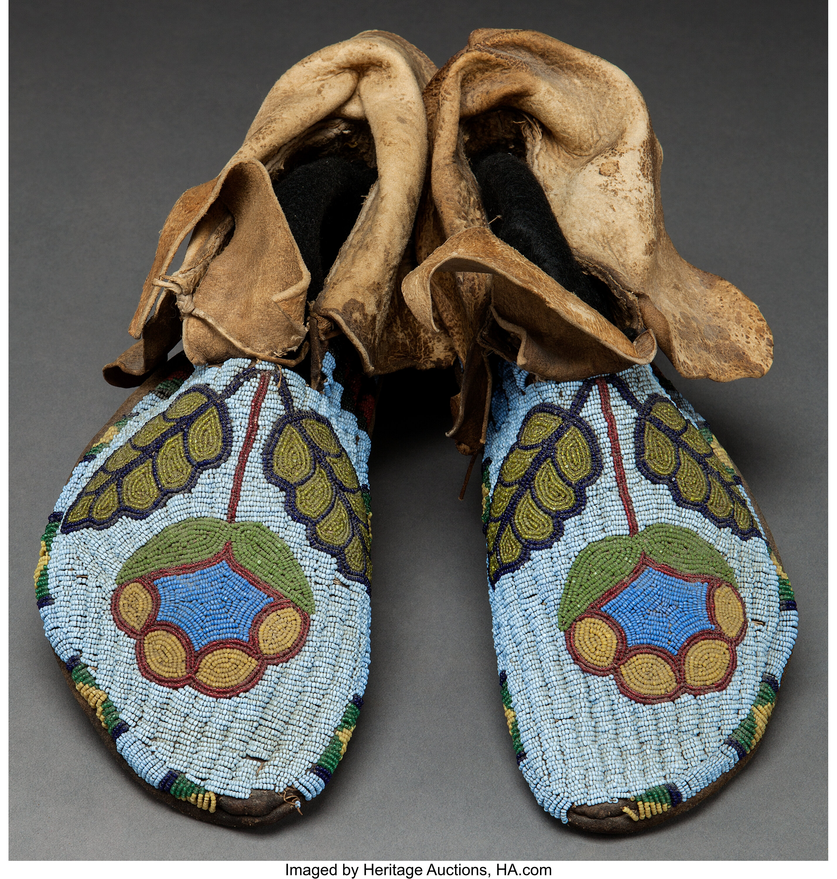 A PAIR OF PLATEAU BEADED HIDE MOCCASINS. c. 1890... Other | Lot #50213 ...