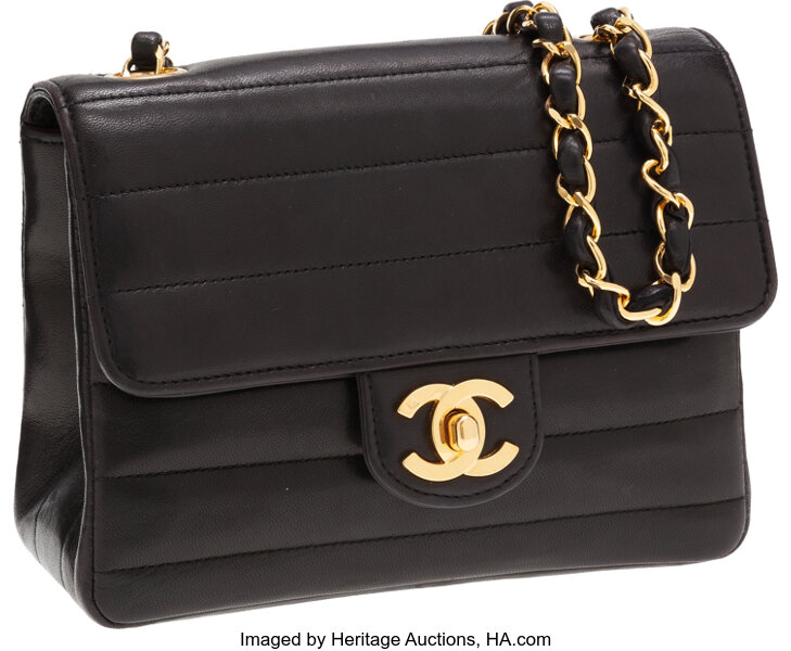 Chanel, Vintage mini black lambskin quilted handbag with gold hardware. -  Unique Designer Pieces