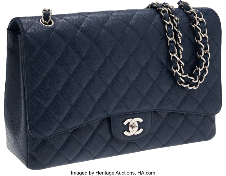 Sold at Auction: CHANEL Caviar Leather Maxi Classic Handbag W Box