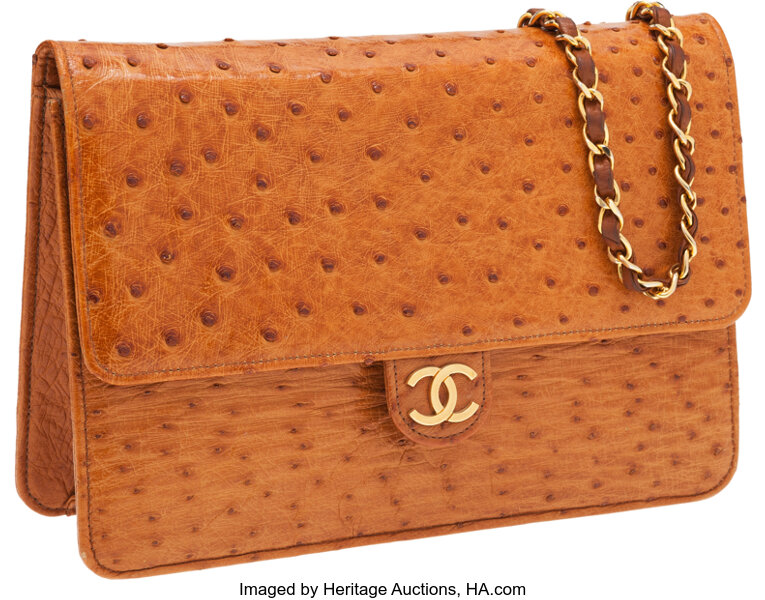 Chanel Cognac Ostrich Clutch with Gold Chain Shoulder Strap. ... | Lot  #56265 | Heritage Auctions