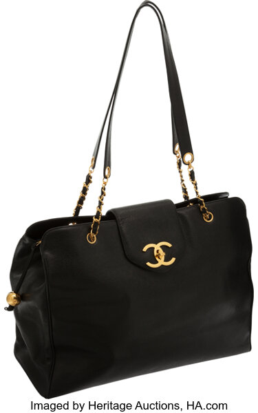 Vintage CHANEL Wine Leather Tote Bag With Gold Chain Handles 