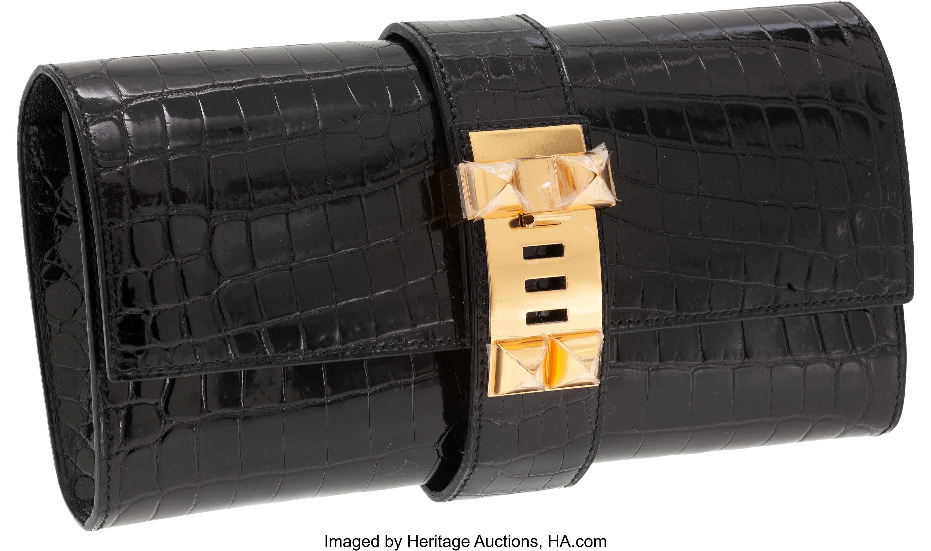 Hermes Shiny Black Nilo Crocodile Jige PM H Clutch.  Luxury, Lot #56131