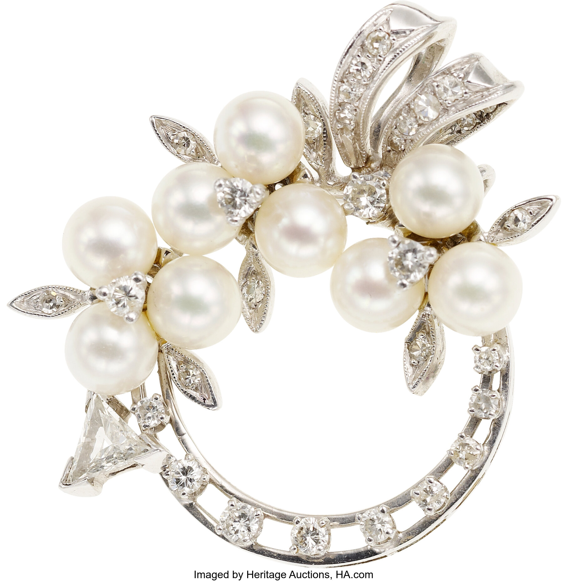 Cultured Pearl, Diamond, Platinum, White Gold Pendant-Brooch. ... | Lot ...
