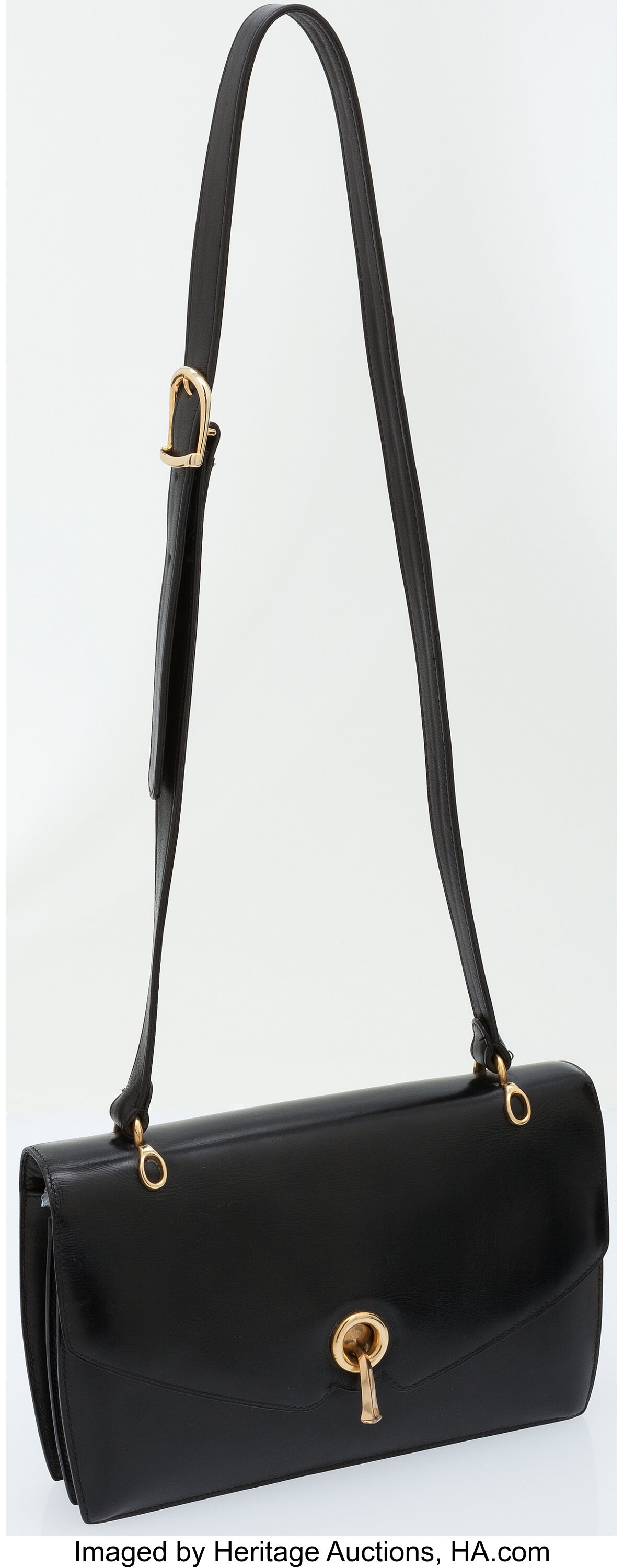 Lot - Hermes Black Leather Flap Shoulder Bag