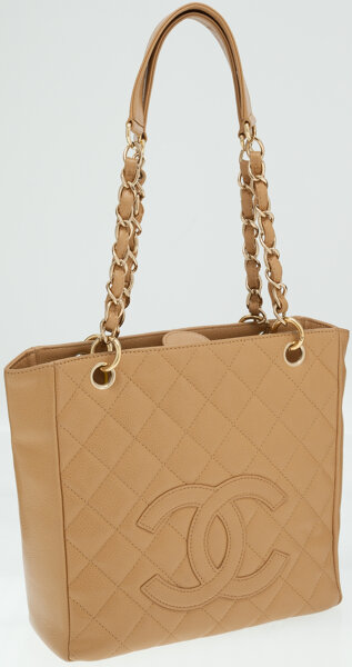 CHANEL PETITE SHOPPING TOTE BAG IN BEIGE CAVIAR LEATHER - Still in