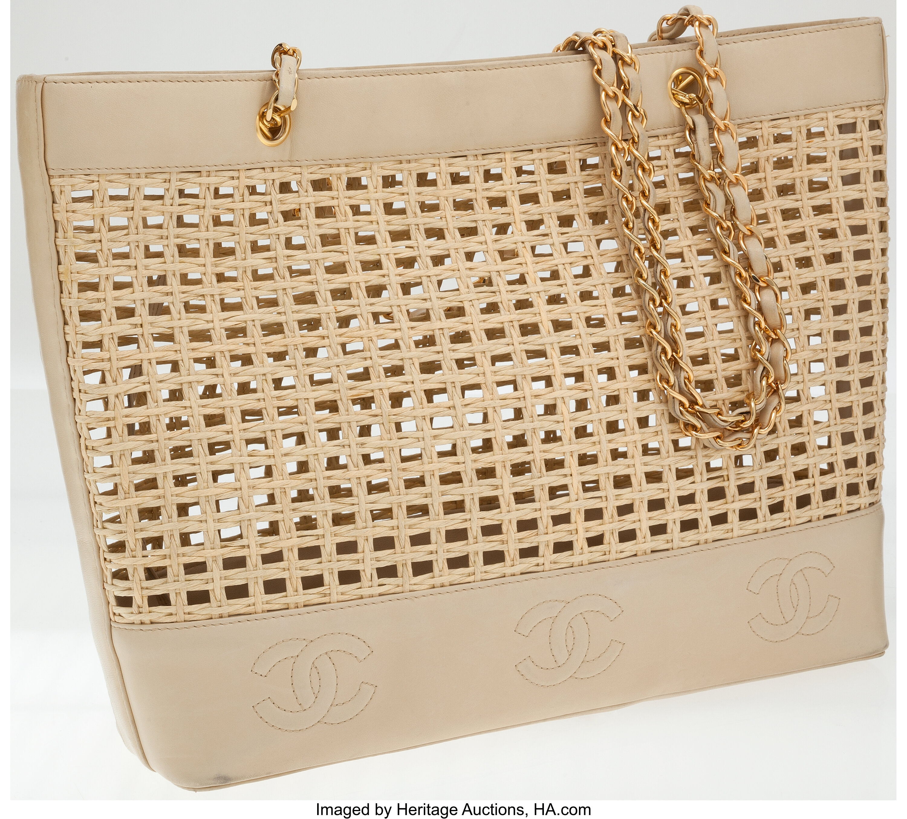 Chanel Wicker and Leather Large Tote Bag with Gold Hardware