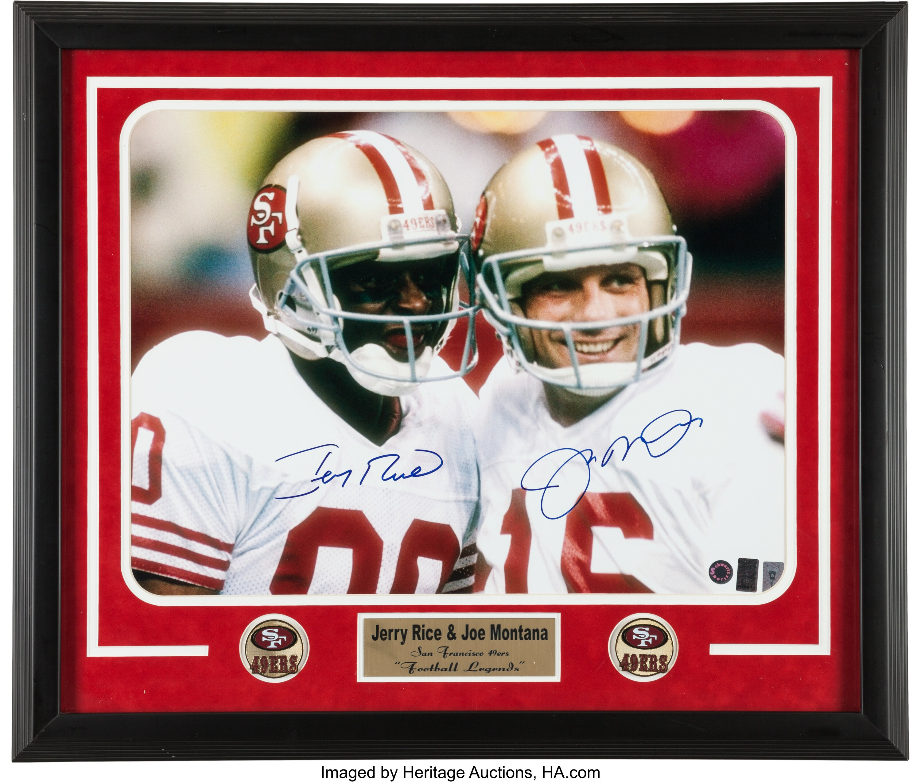 Charitybuzz: Joe Montana & Jerry Rice Signed 49ers Photo Display