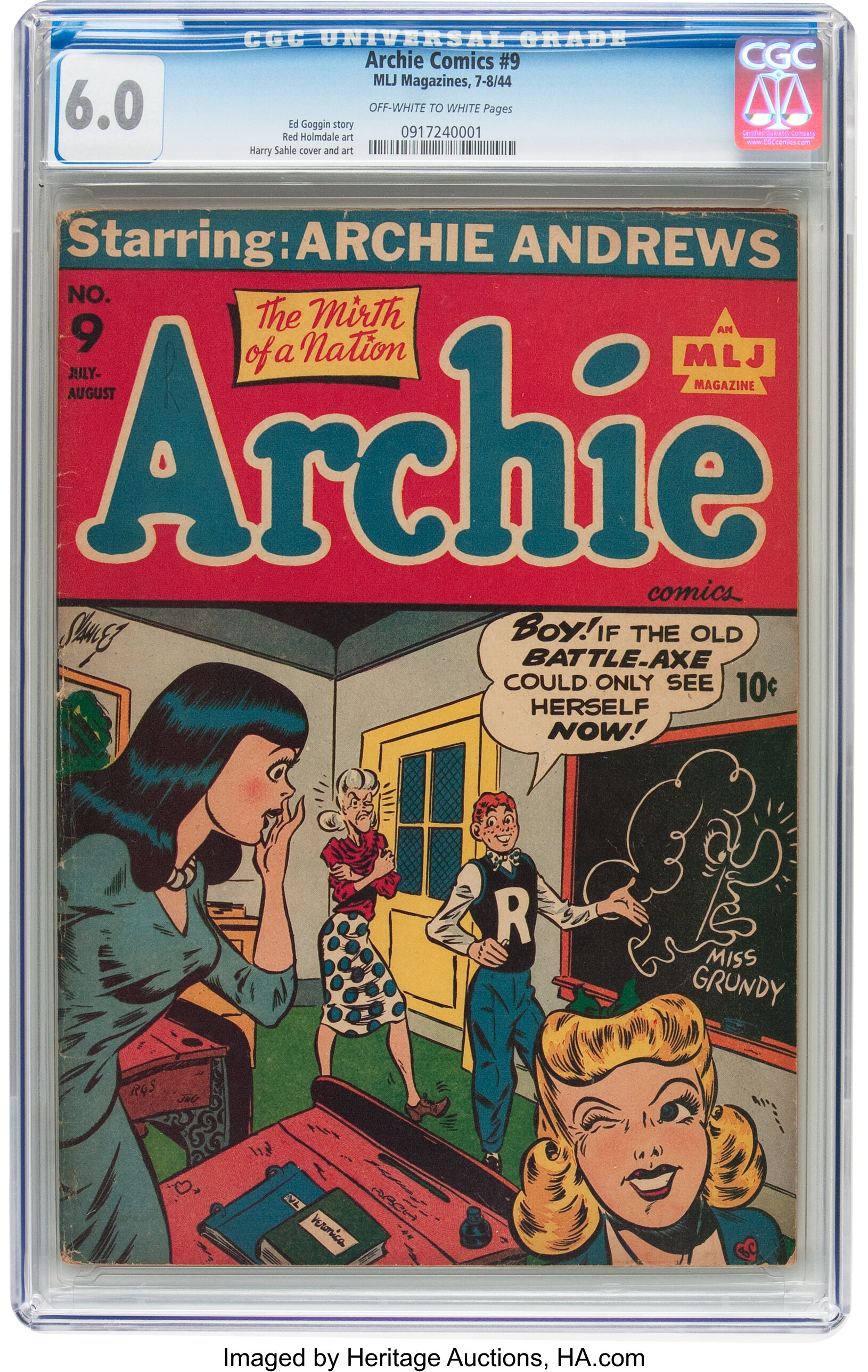 Archie Comics 9 Archie 1944 Cgc Fn 6 0 Off White To White Lot Heritage Auctions