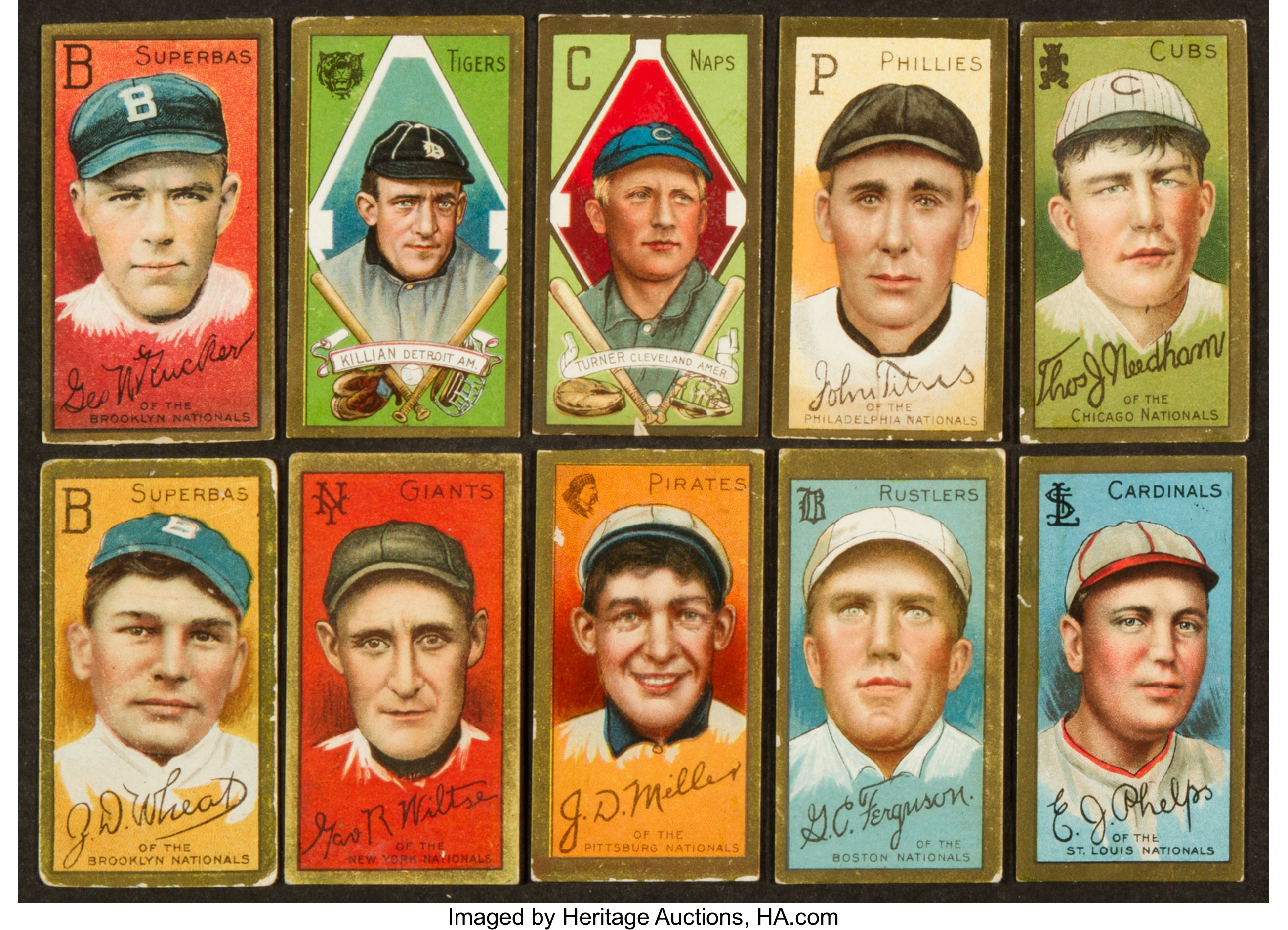 1911 T205 Gold Border Collection (10) Wheat.  Baseball Cards, Lot  #42019