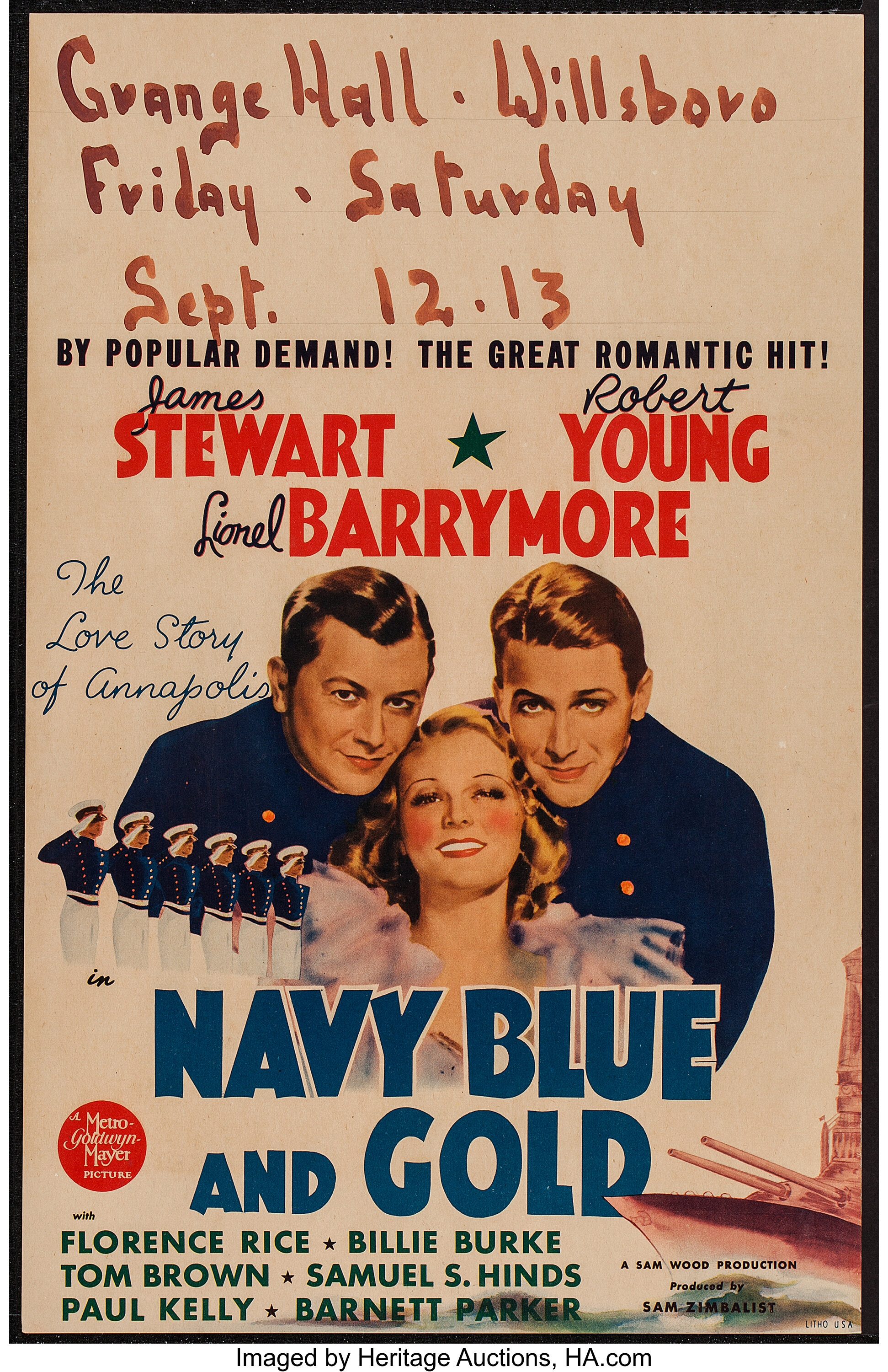 Navy Blue and Gold (MGM, 1937). Window Card (14