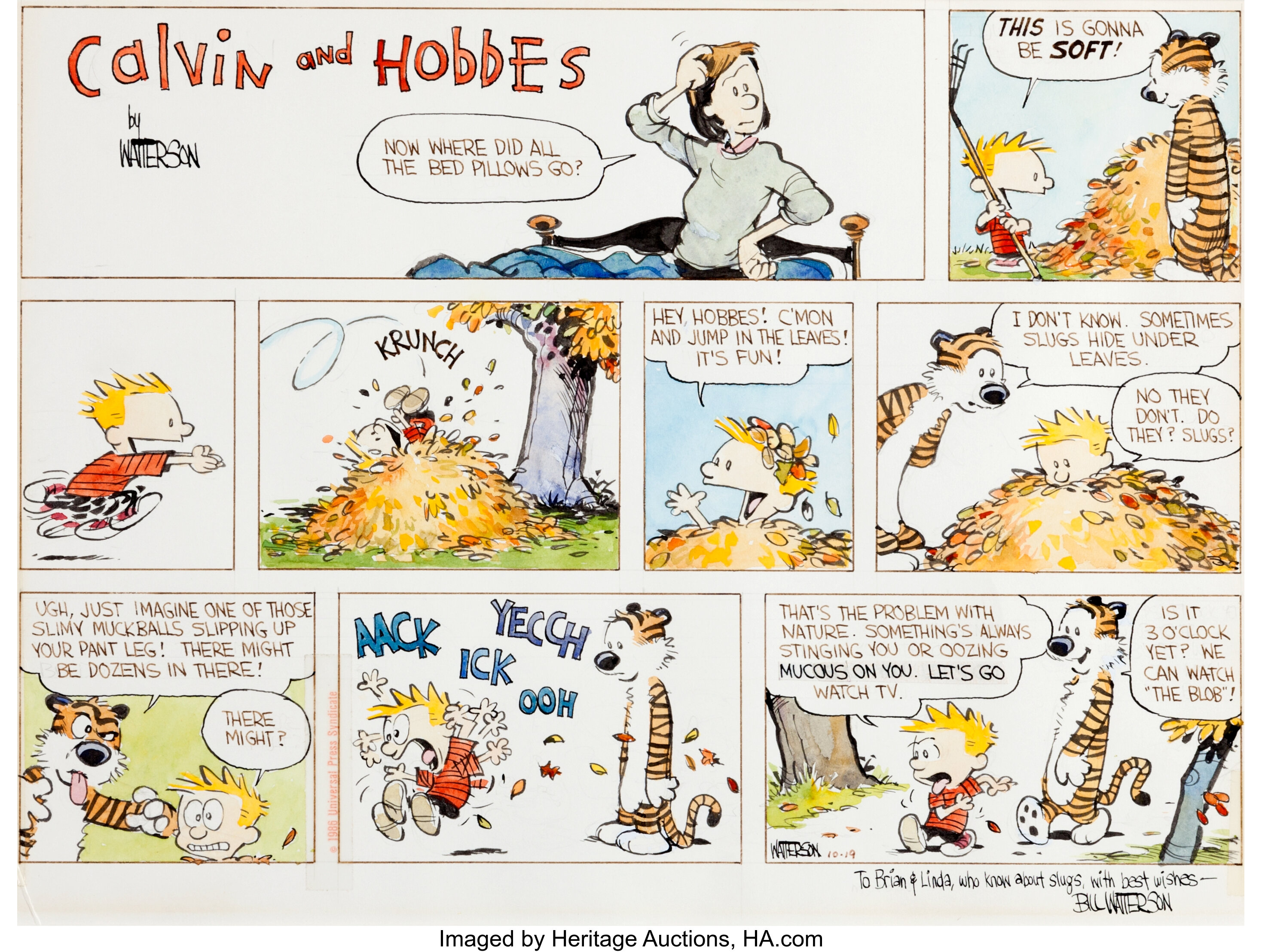 Bill Watterson Calvin And Hobbes Hand Colored Sunday Comic Strip Lot 93441 Heritage Auctions 