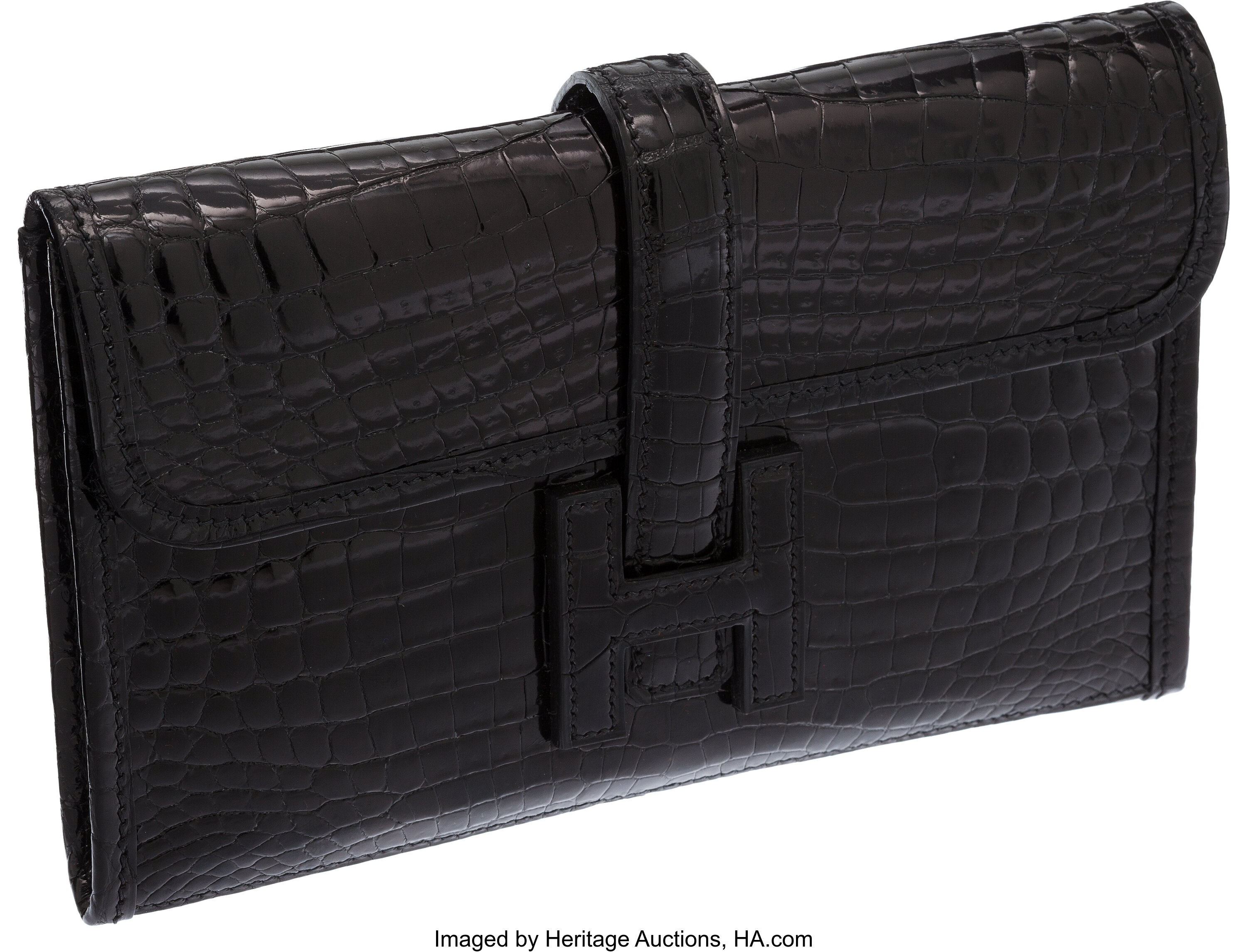 Hermes Shiny Black Nilo Crocodile Jige PM H Clutch.  Luxury, Lot #56131