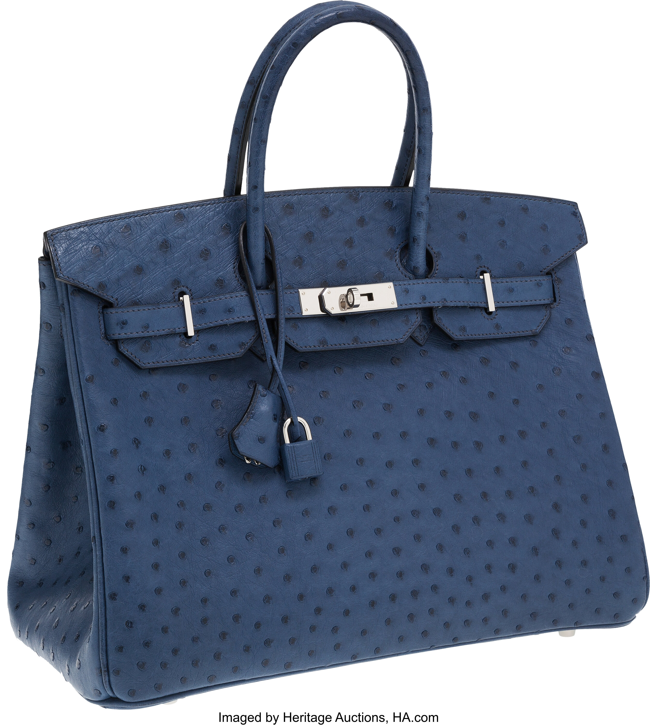 Hermes 35cm Blue Roi Ostrich Birkin Bag with Palladium Hardware., Lot  #56154