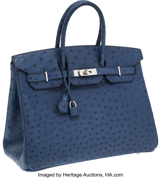 Hermes 35cm Blue Roi Ostrich Birkin Bag with Palladium Hardware., Lot  #56154