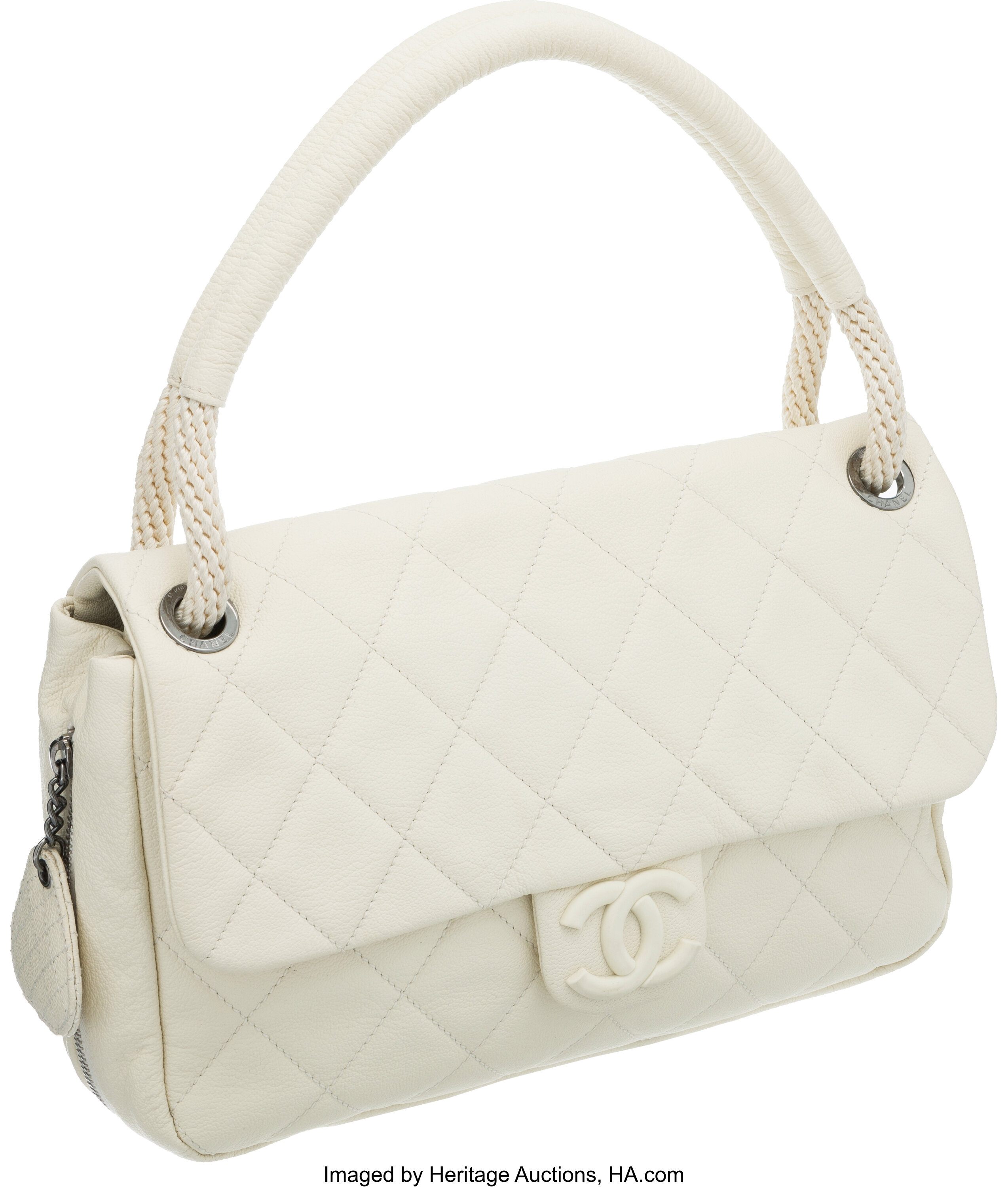 Chanel Cream Caviar Leather Flap Bag with Rope Handle.  Luxury