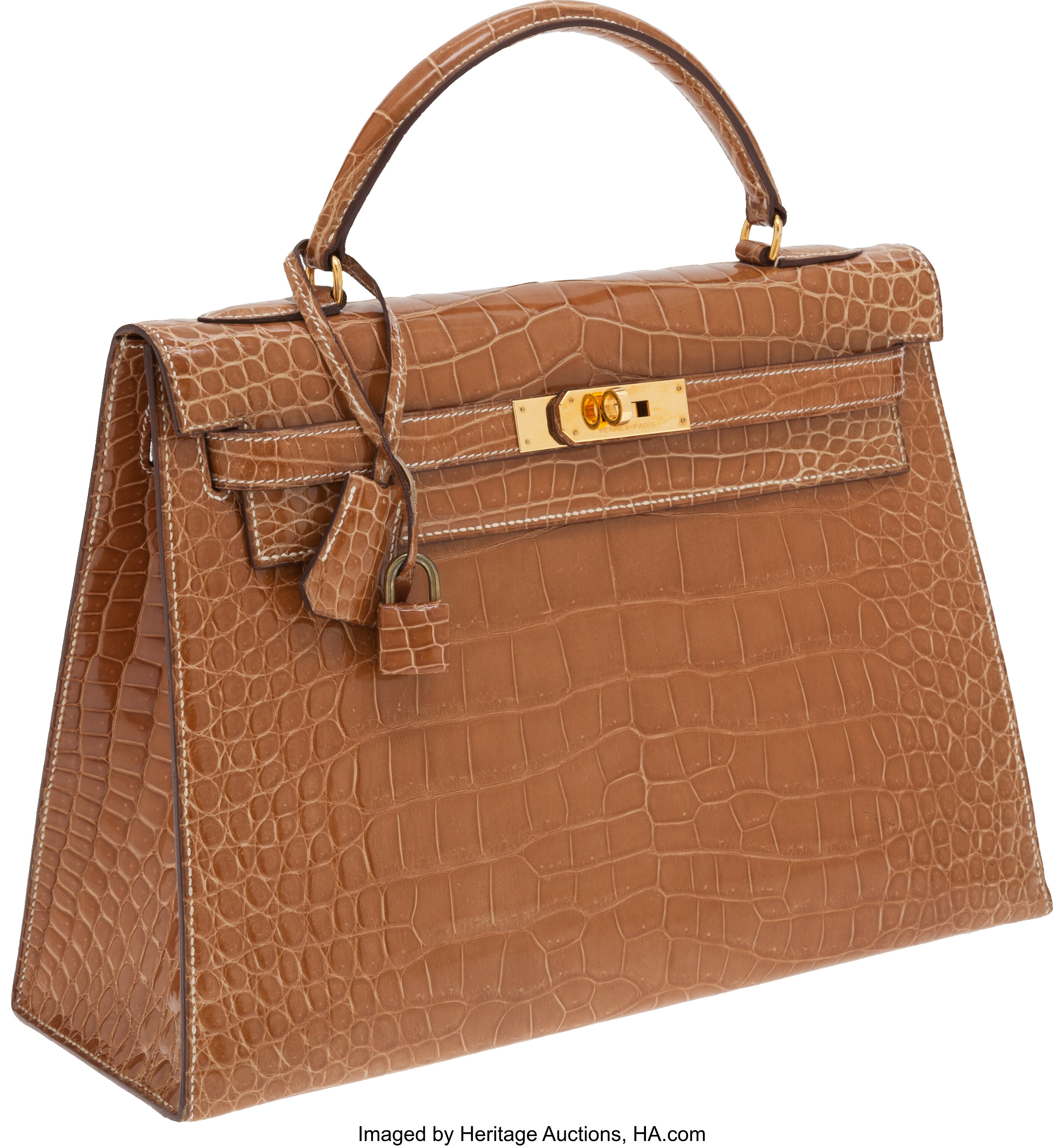 Hermes Kelly Bag Alligator Leather Gold Hardware In Brown