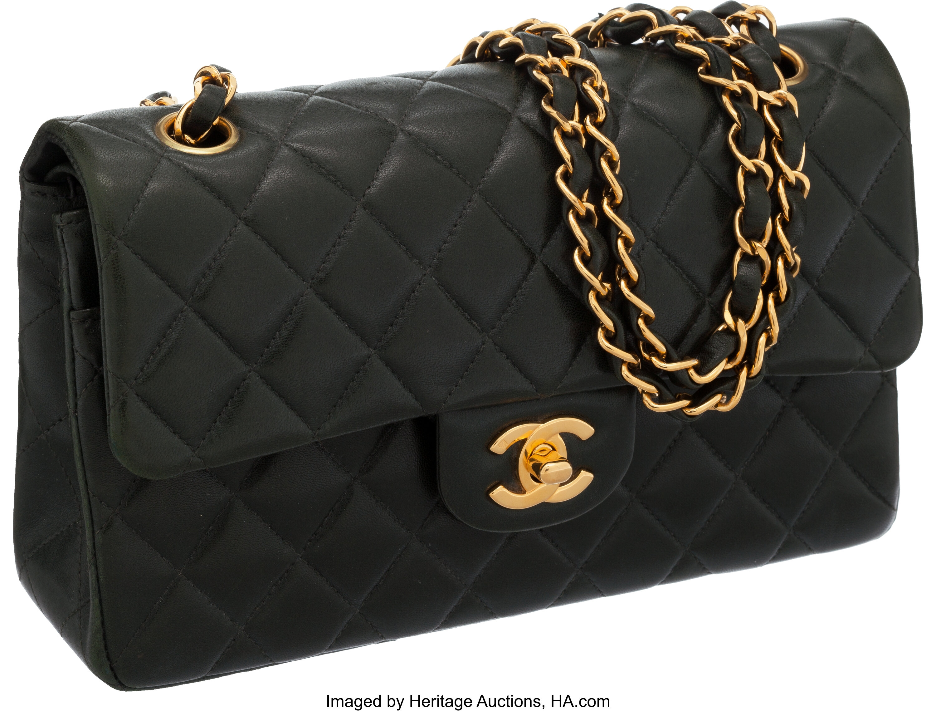 Chanel Mini Rectangular Flap with Top Handle Dark Green Lambskin Light Gold  Hardware