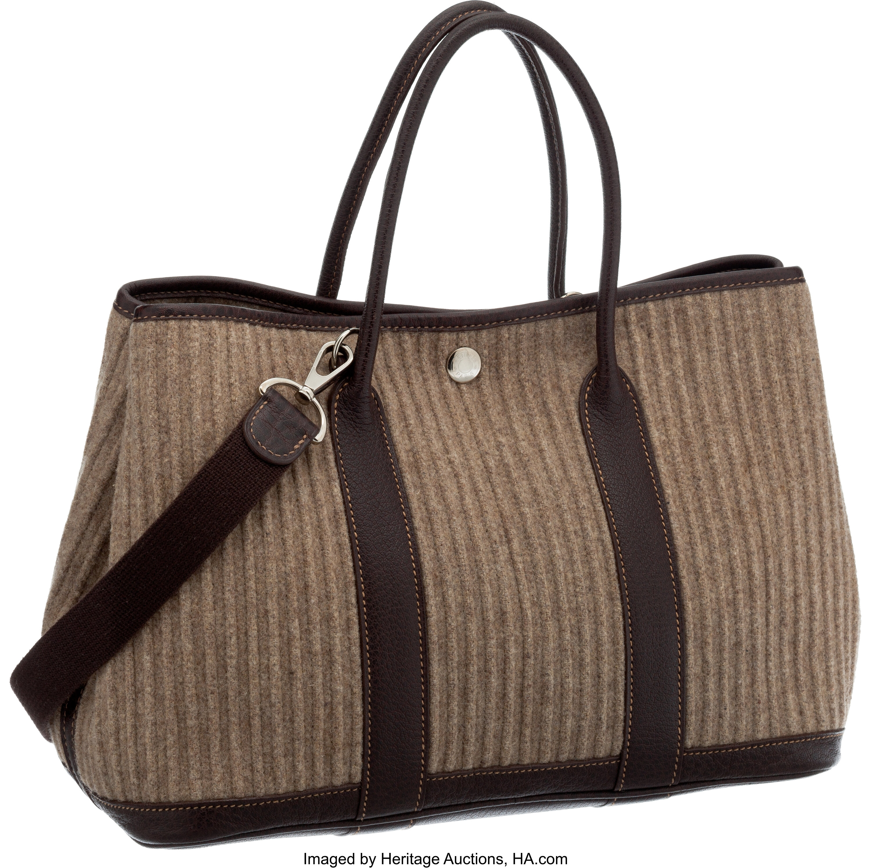 Hermes Light Gray Wool & Havane Buffalo Leather TPM Garden Party