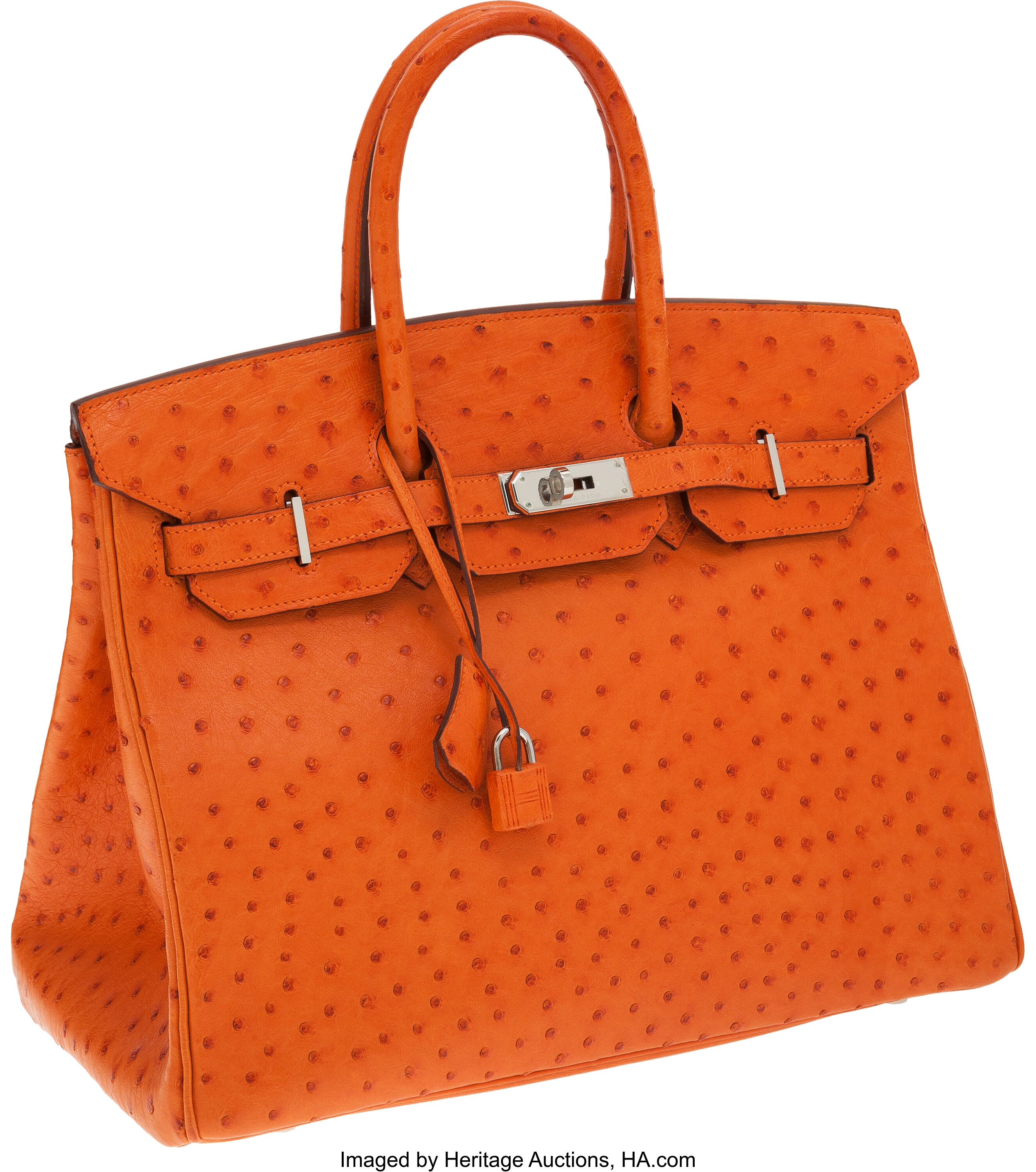 Hermes Birkin 35 Bag Tangerine Ostrich Palladium Hardware Rare