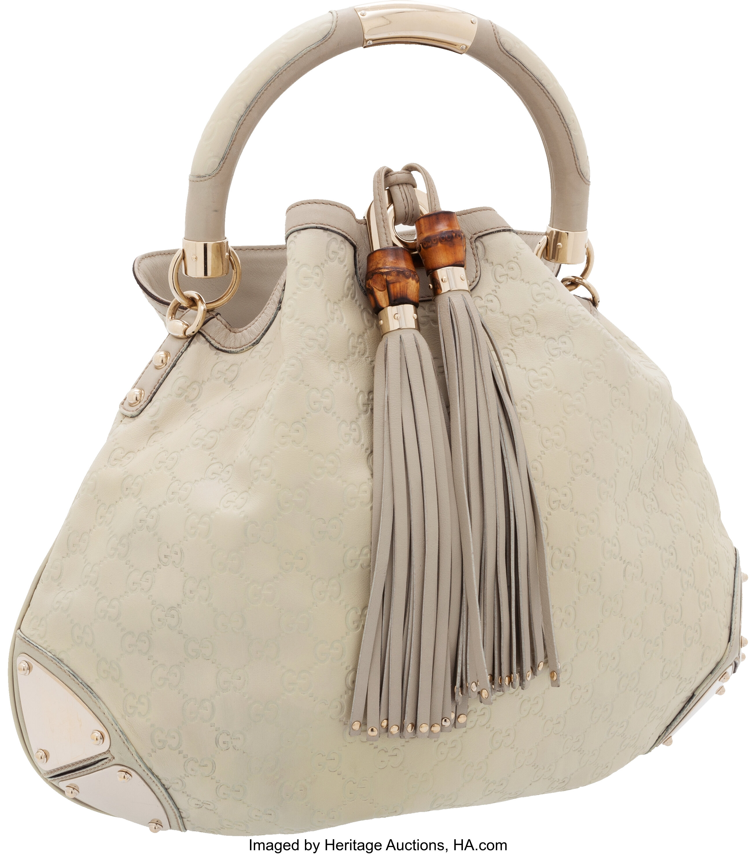 Gucci Gray Embossed Monogram Leather Indy Hobo Bag with Bamboo