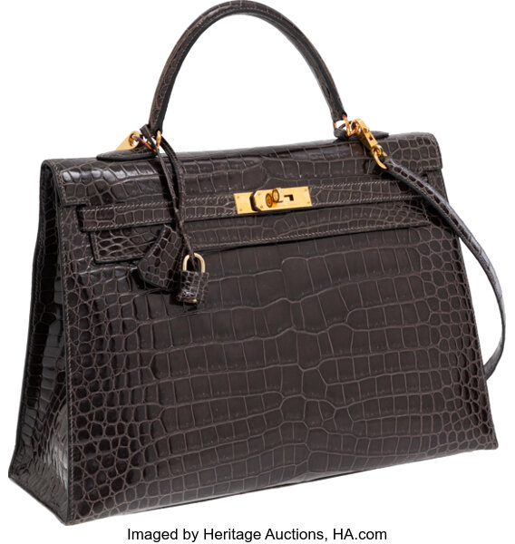 NEW Hermes Graphite Porosus Crocodile 35cm Birkin Bag - RARE