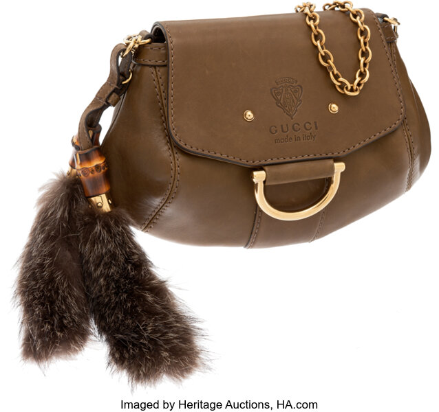 Gucci Leather Fox Tail Fur Winter Leaf Smilla Crossbody Bag