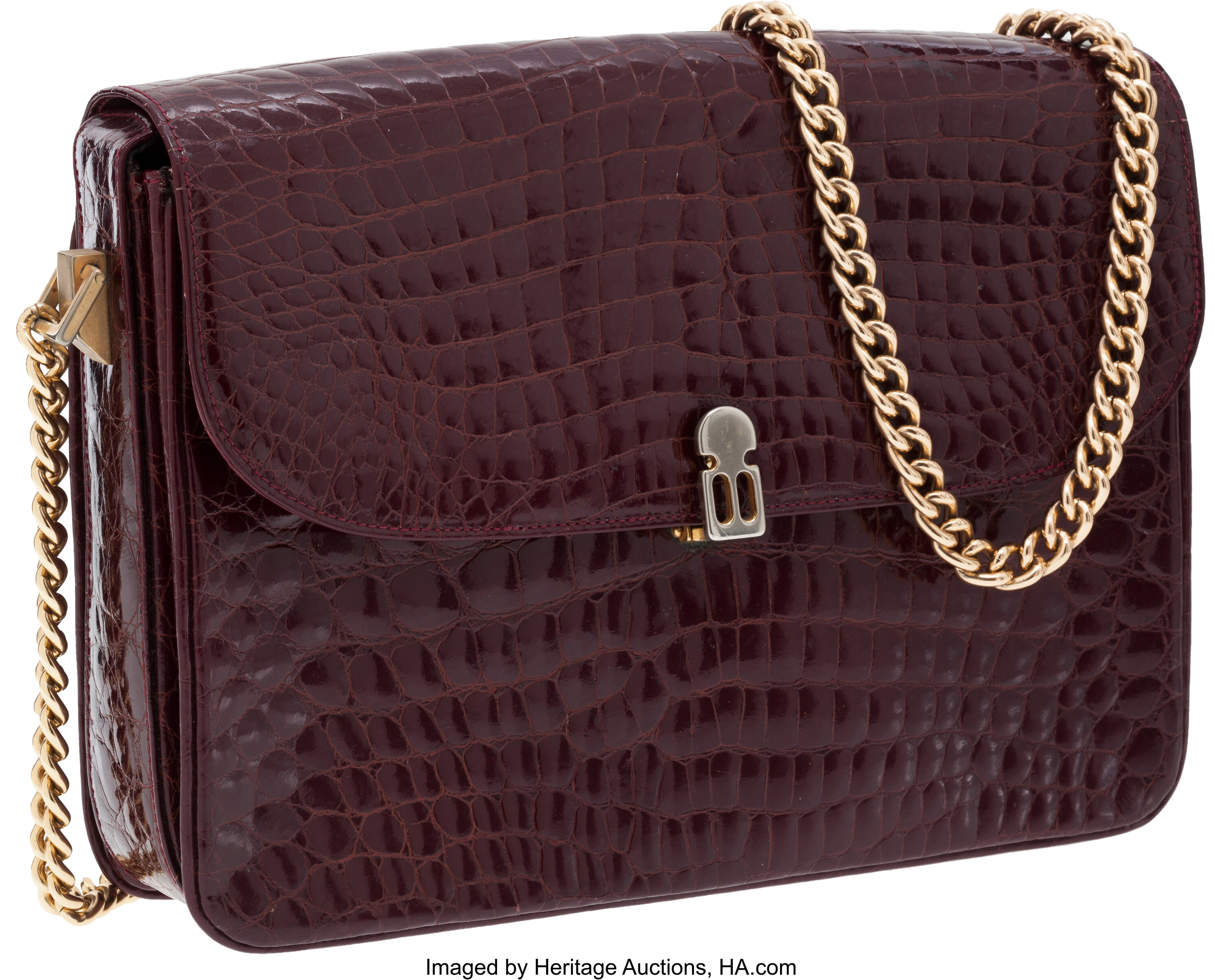 Hermes Shiny Crocodile Medium Flap Bag Burgundy