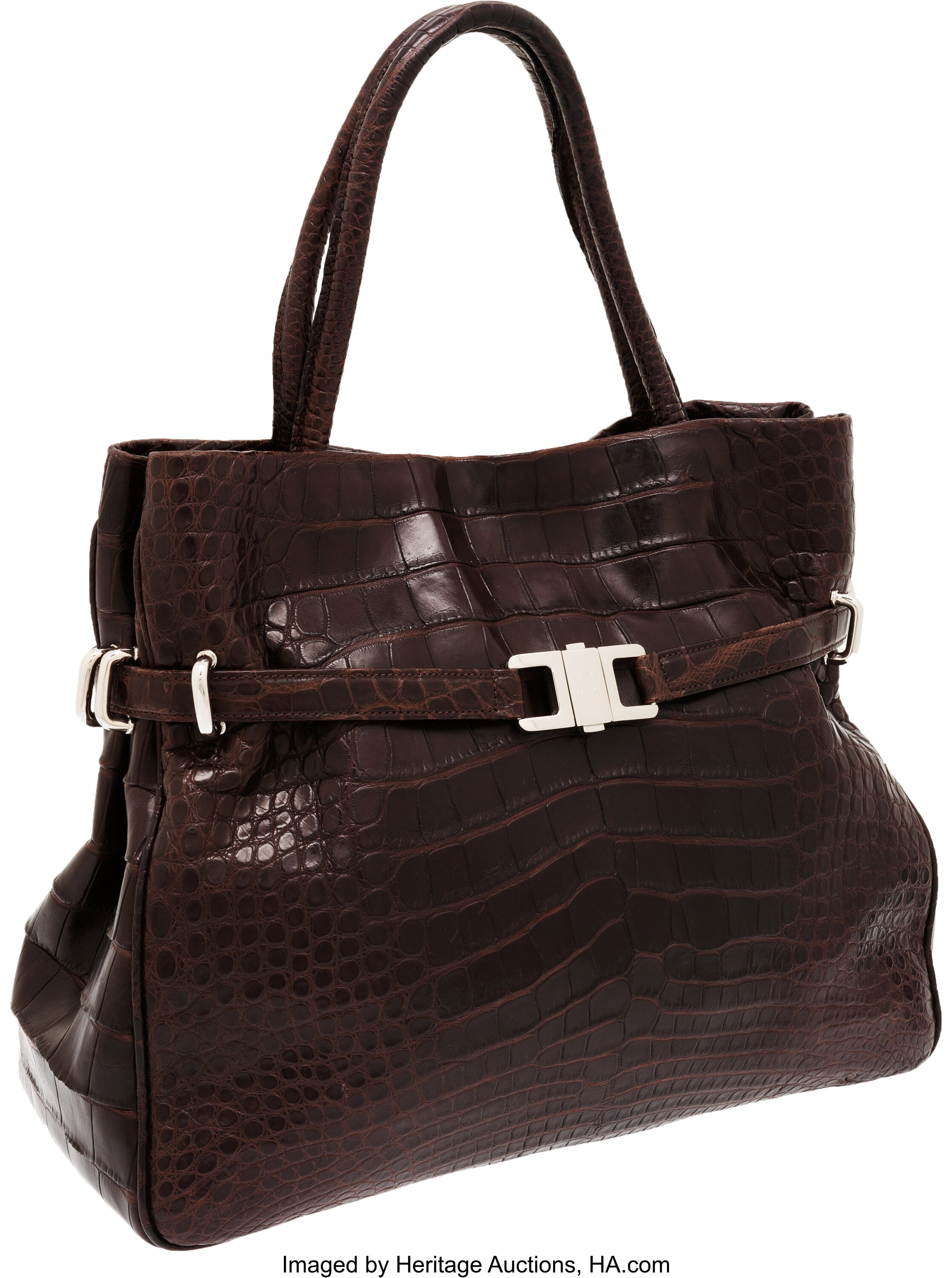 Lana Marks Large Matte Chocolate Crocodile Positano Tote Bag with | Lot ...