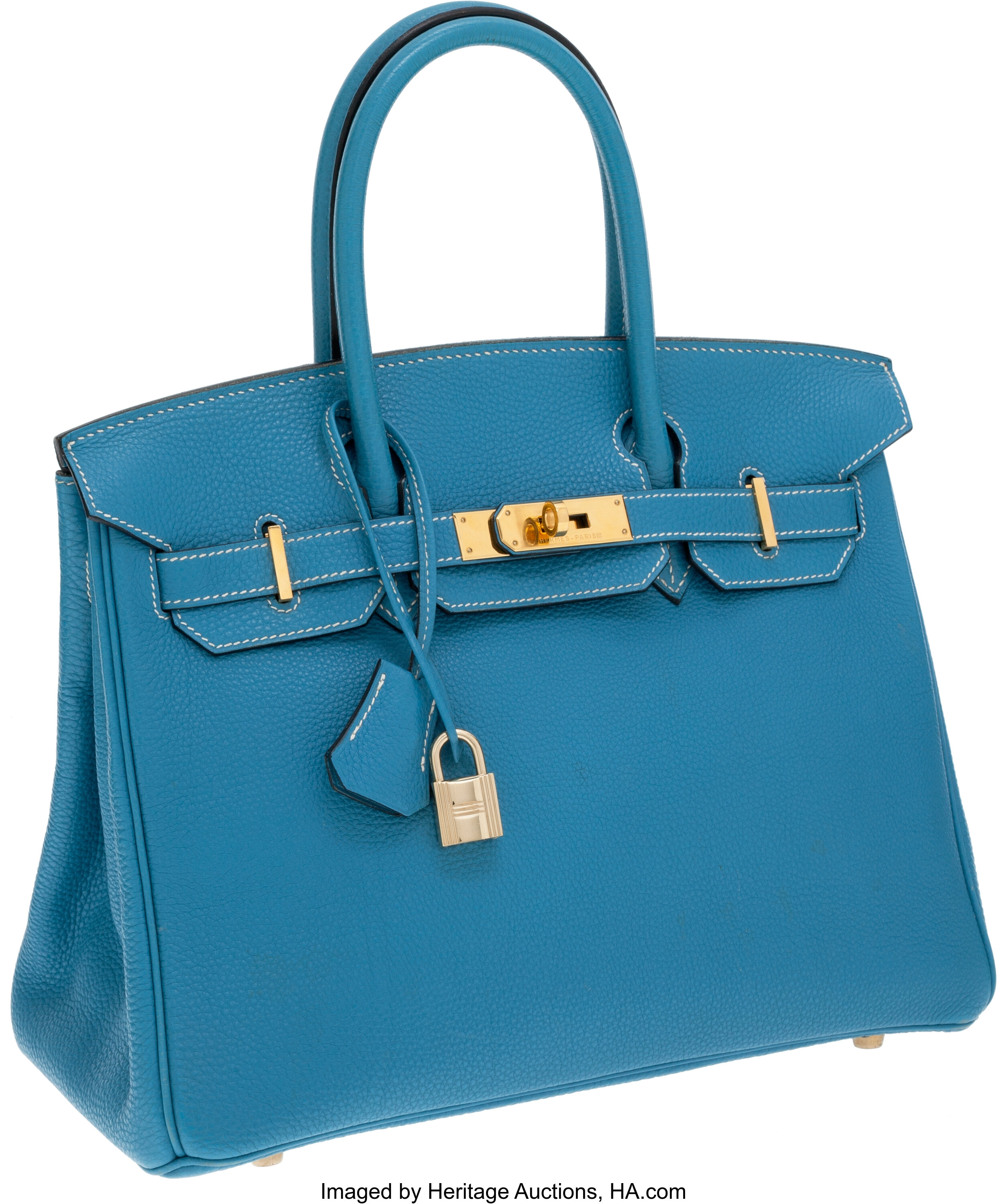 Hermes 30cm Blue Jean Togo Leather Birkin Bag with Gold Hardware. | Lot ...
