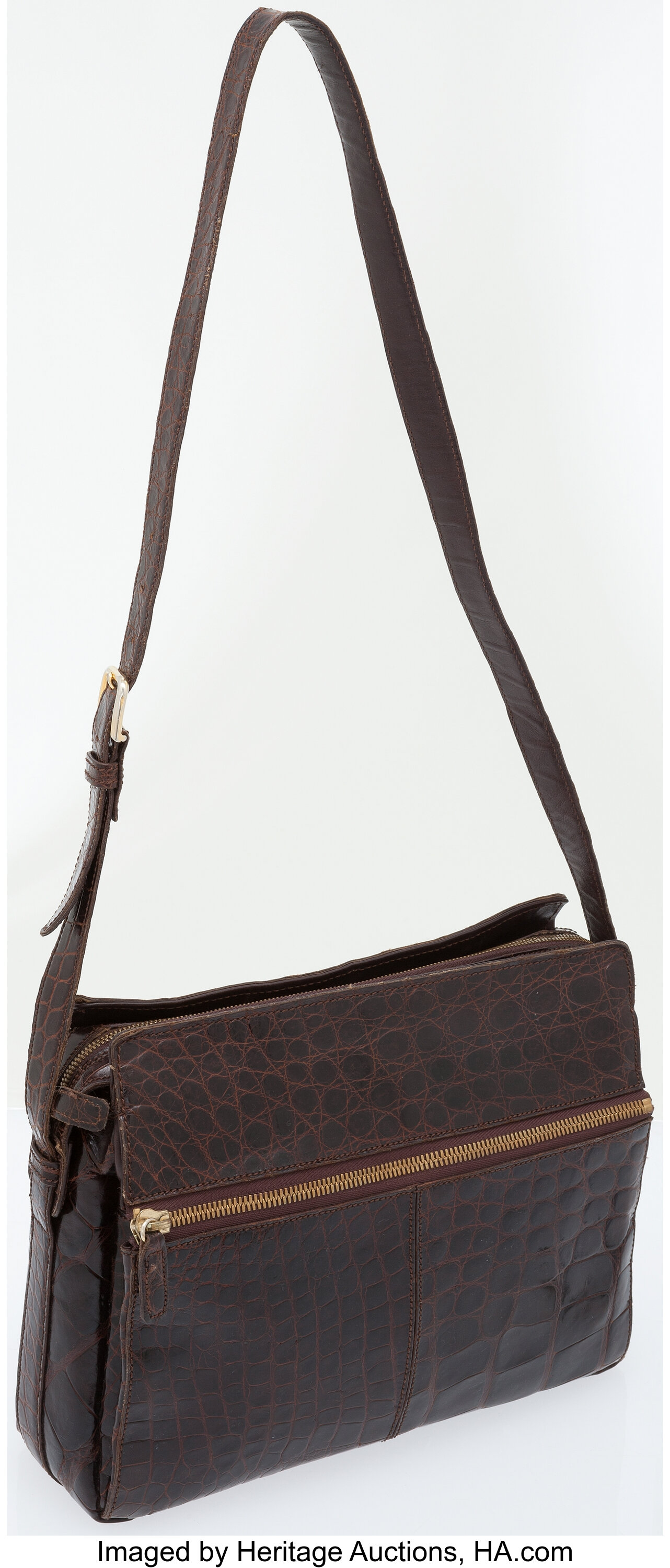 Mauro Governa Brown Ostrich Leather Shoulder Bag