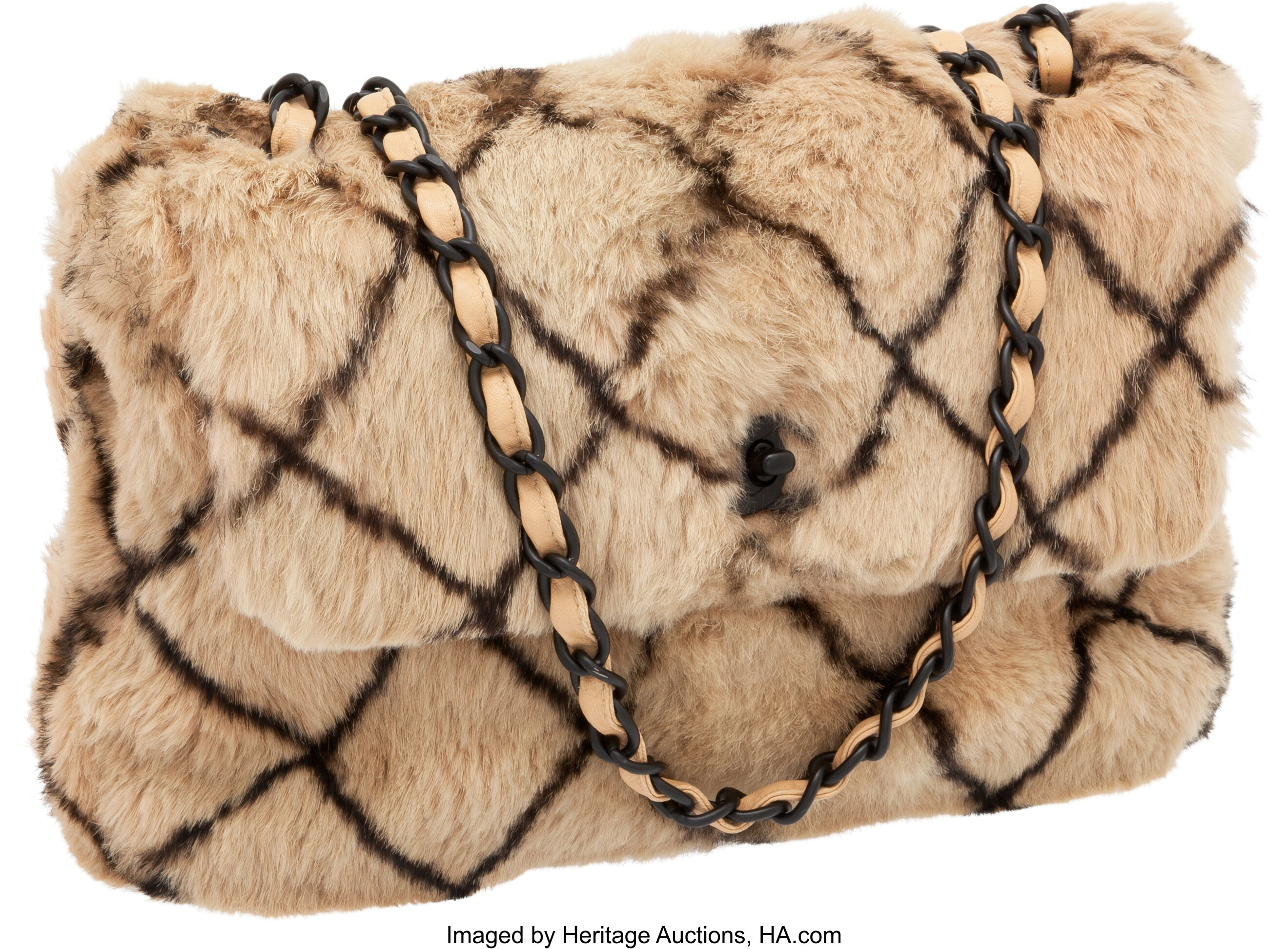 CHANEL Brown Lapin Rabbit Fur Chain Shoulder Bag W/Pouch Excellent