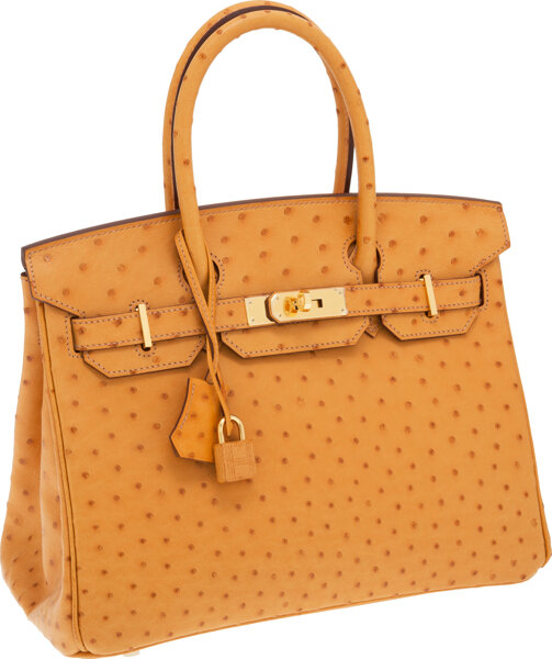 Hermes Kelly Bag Ostrich Leather Gold Hardware In Brown