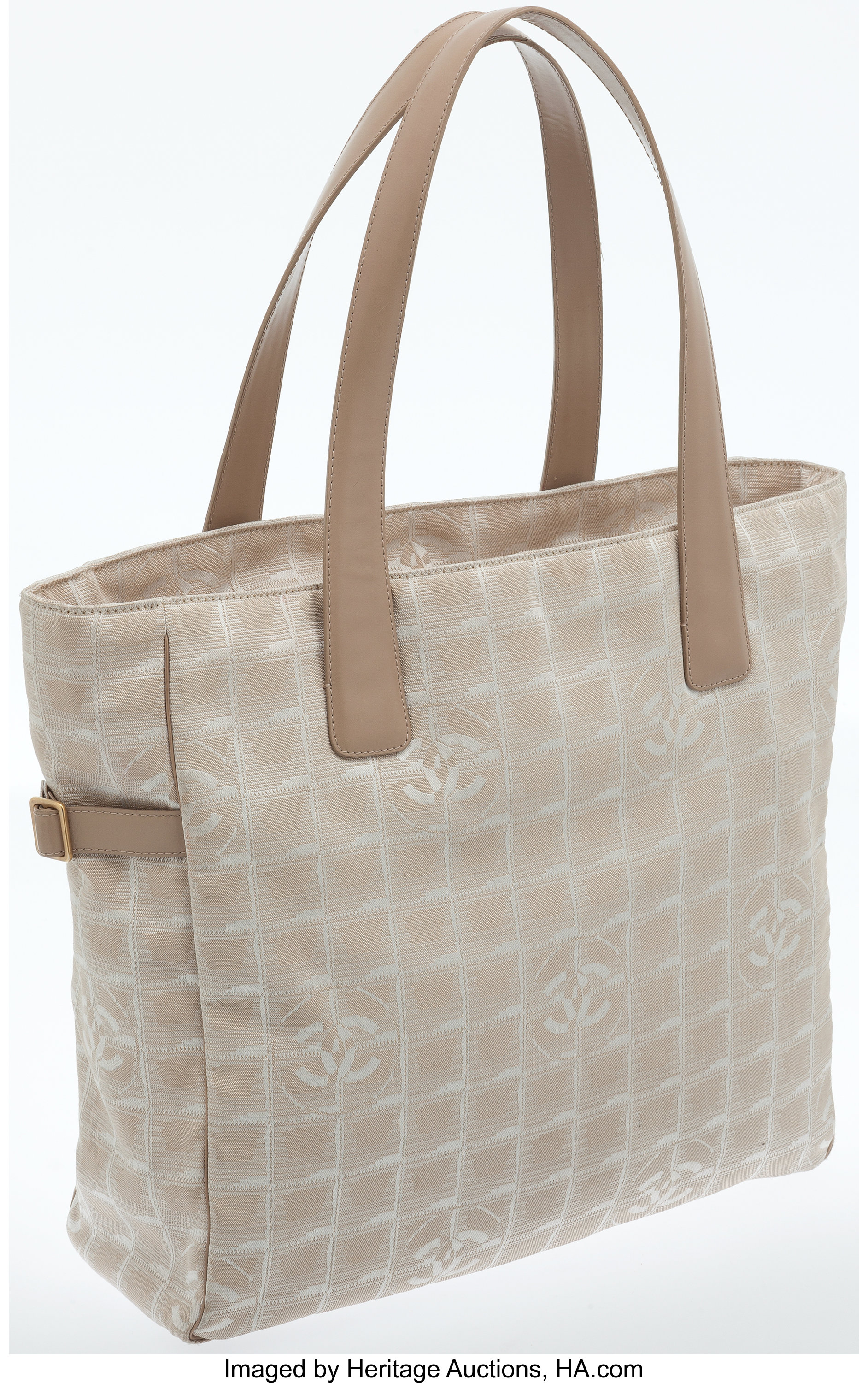 Chanel Beige Monogram Fabric and Leather Tote Bag.  Luxury