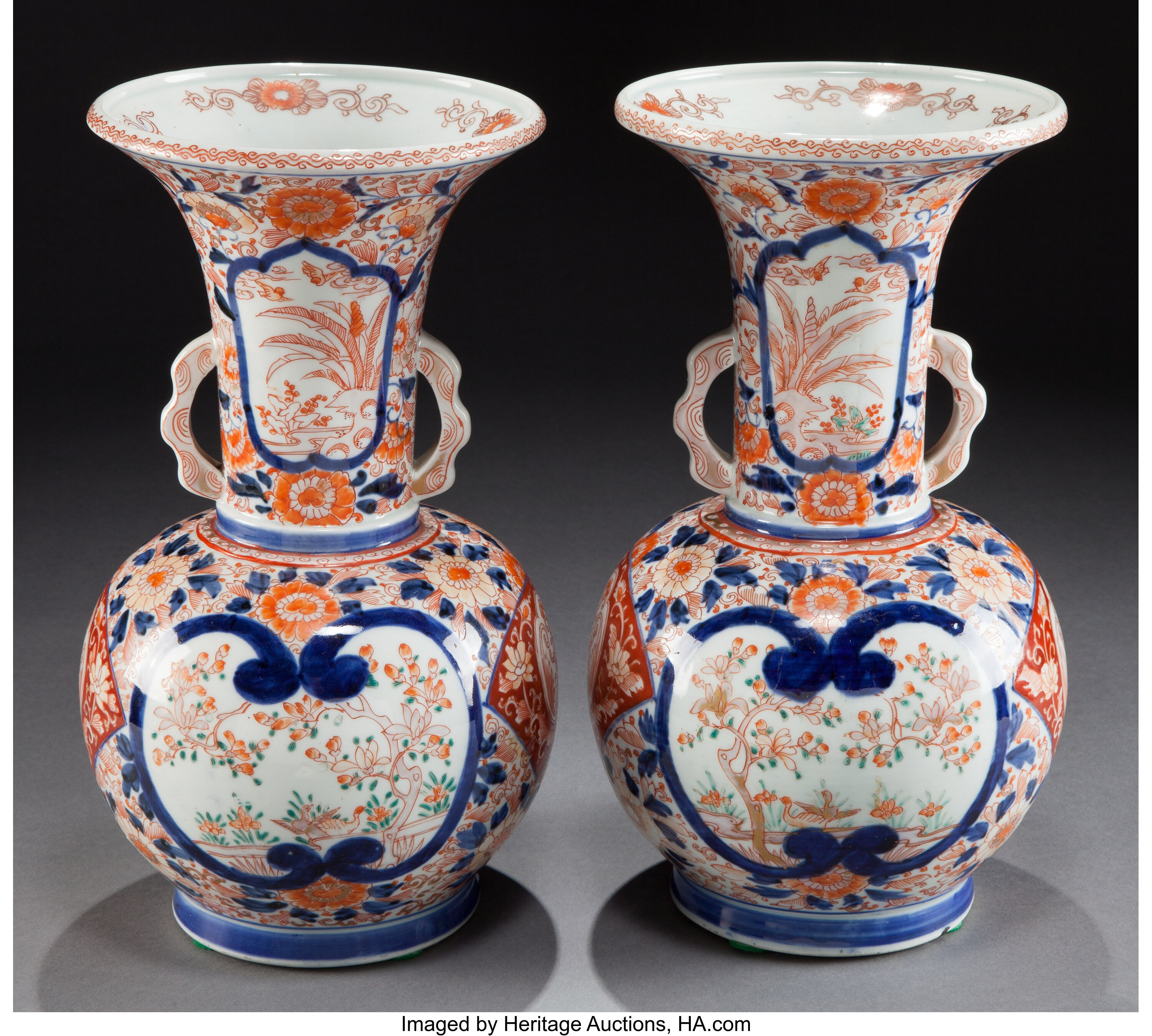 A Pair Of Japanese Imari Porcelain Vases Maker Unknown Imari