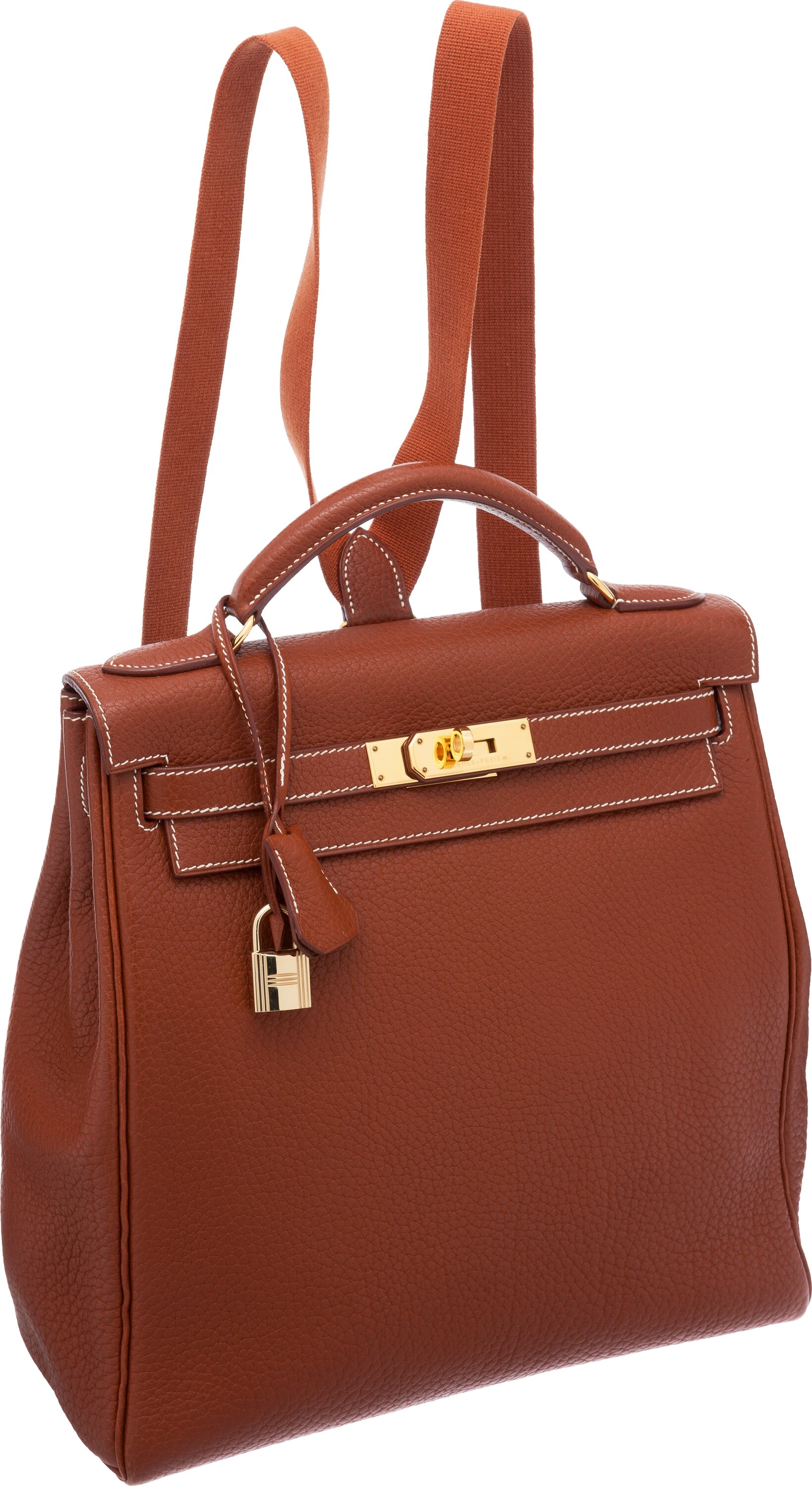 Hermes 28cm Etrusque Fjord Leather Kelly Ado Backpack with Gold | Lot ...