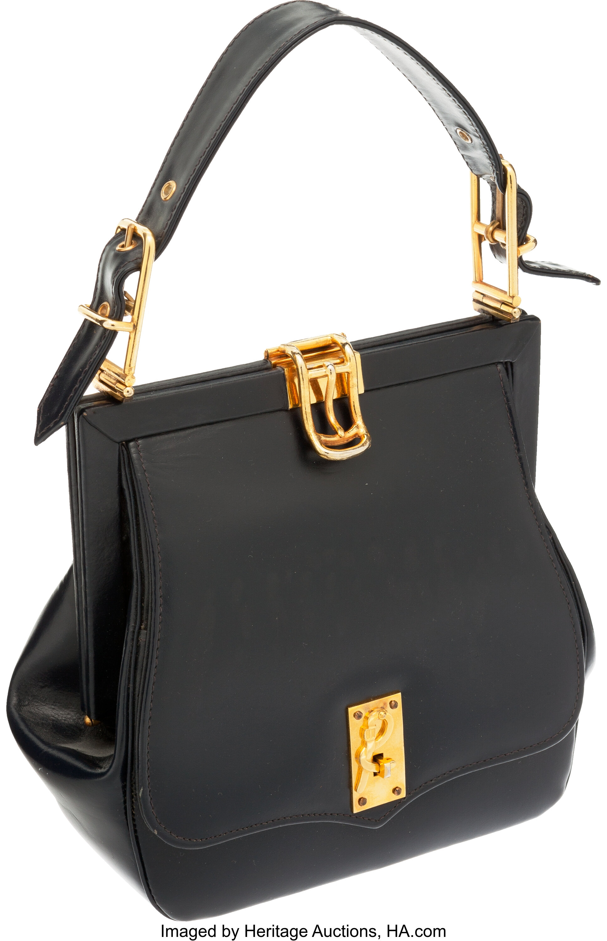 Vintage Roberta di Camerino black Kelly bag with golden R logo