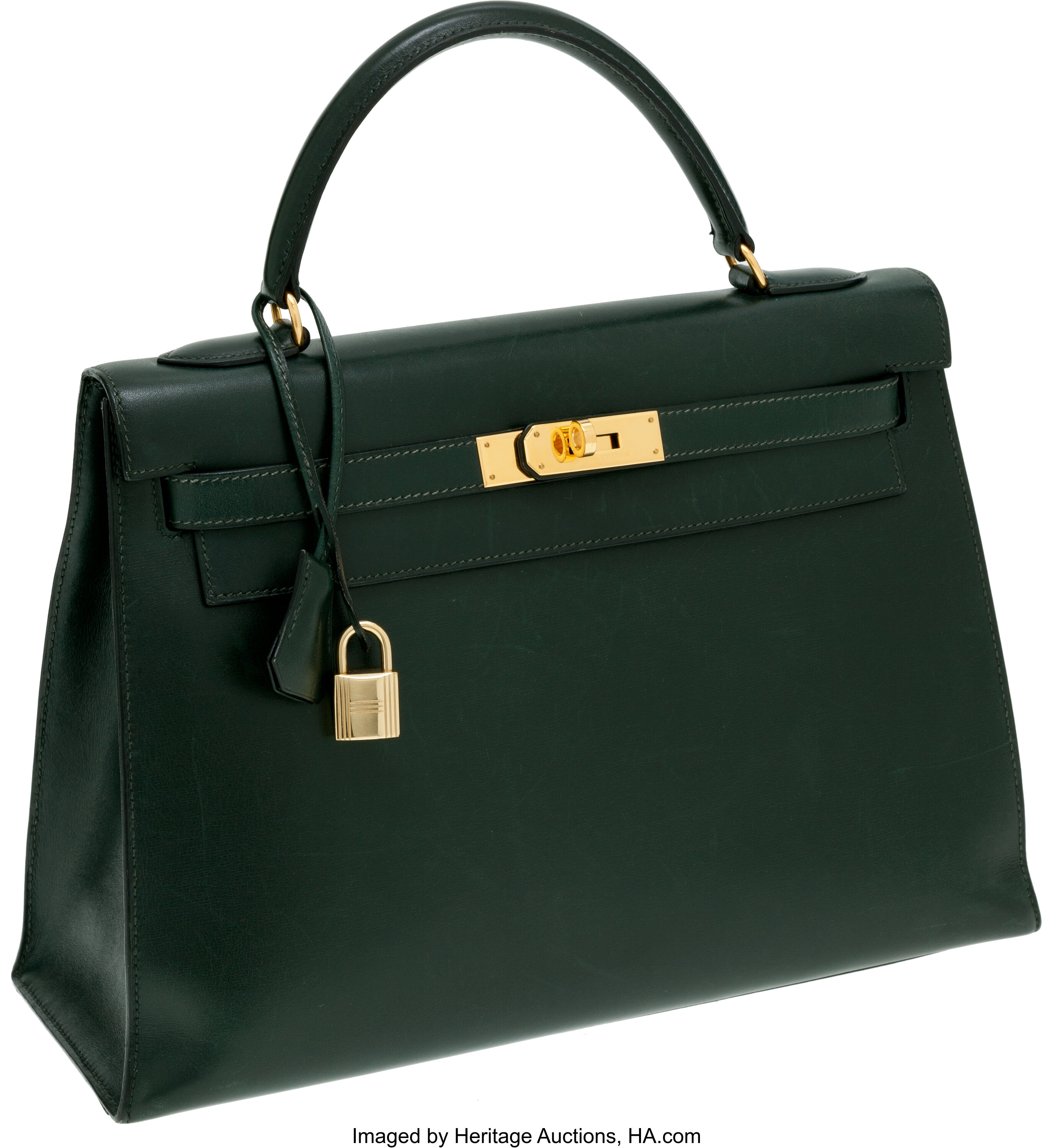 A VERT FONCÉ CALF BOX LEATHER SELLIER KELLY 32 WITH GOLD HARDWARE, HERMÈS,  1996