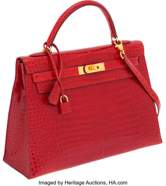 Hermes Kelly Sellier 25 Braise Shiny Porosus Crocodile Gold