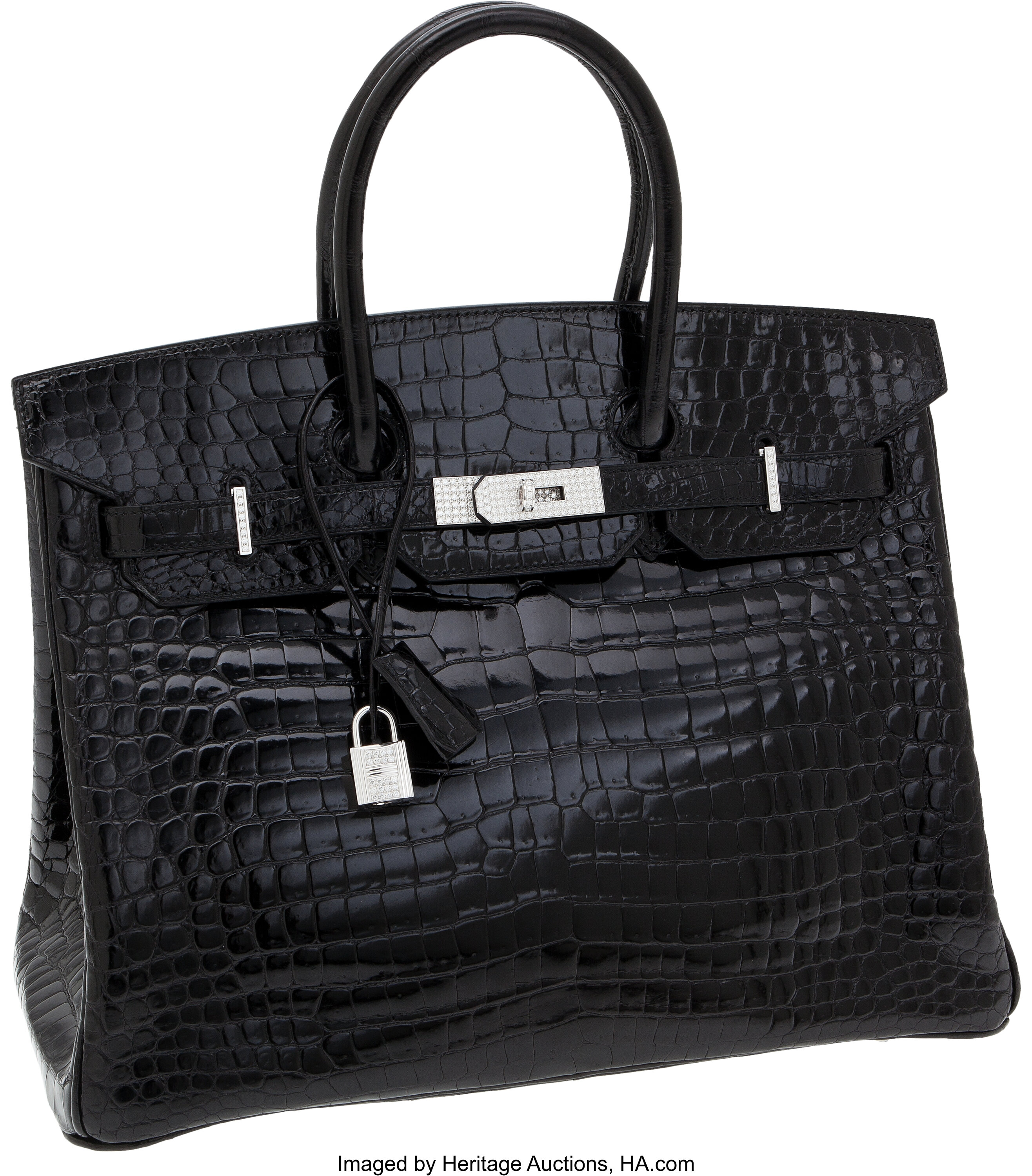 Hermes Birkin Diamond Hardware Bag Black shiny Porosus Crocodile 35 For  Sale at 1stDibs