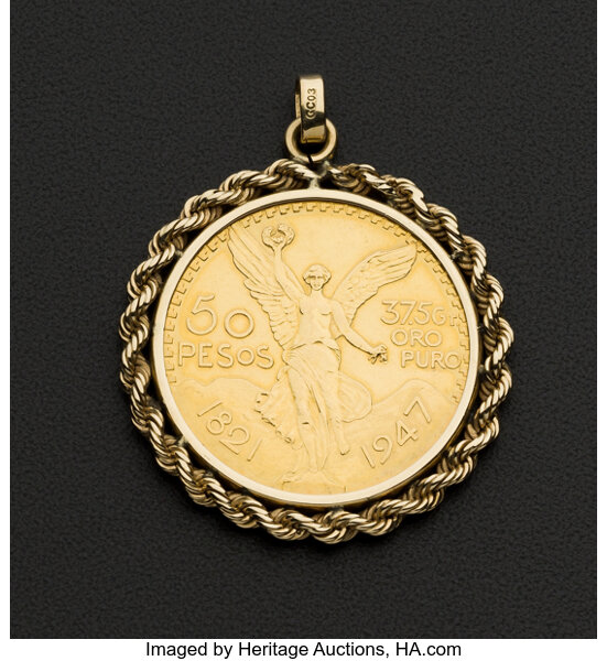 Mexican gold coin on sale jewelry