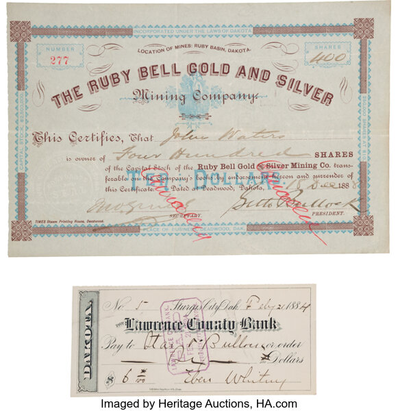 Seth Bullock Mining Company Stock Certificate Signed By The Lot Heritage Auctions