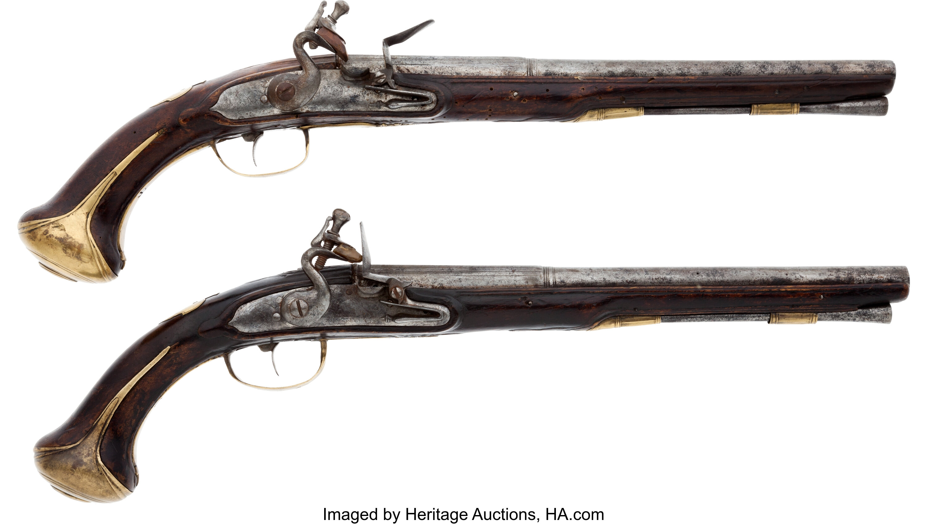 Pair of Unmarked Continental Flintlock Pistols. ... (Total: 2 | Lot ...