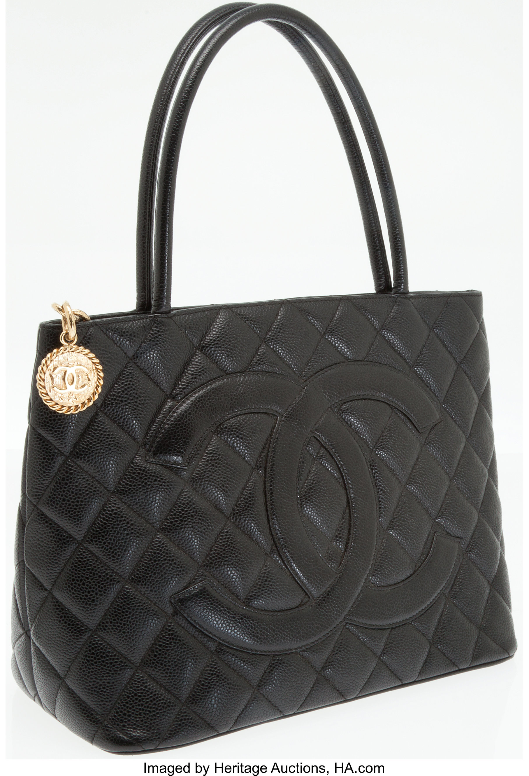 Chanel Medallion Tote Caviar Leather Black Gold Hardware, Luxury