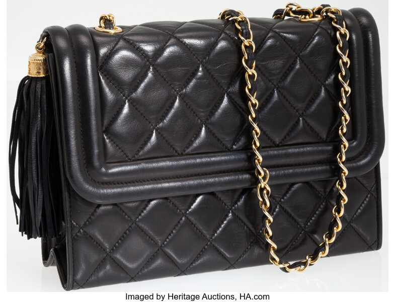 Chanel Black Lambskin Leather Shoulder Bag with Gold CC Tassel. , Lot  #75011