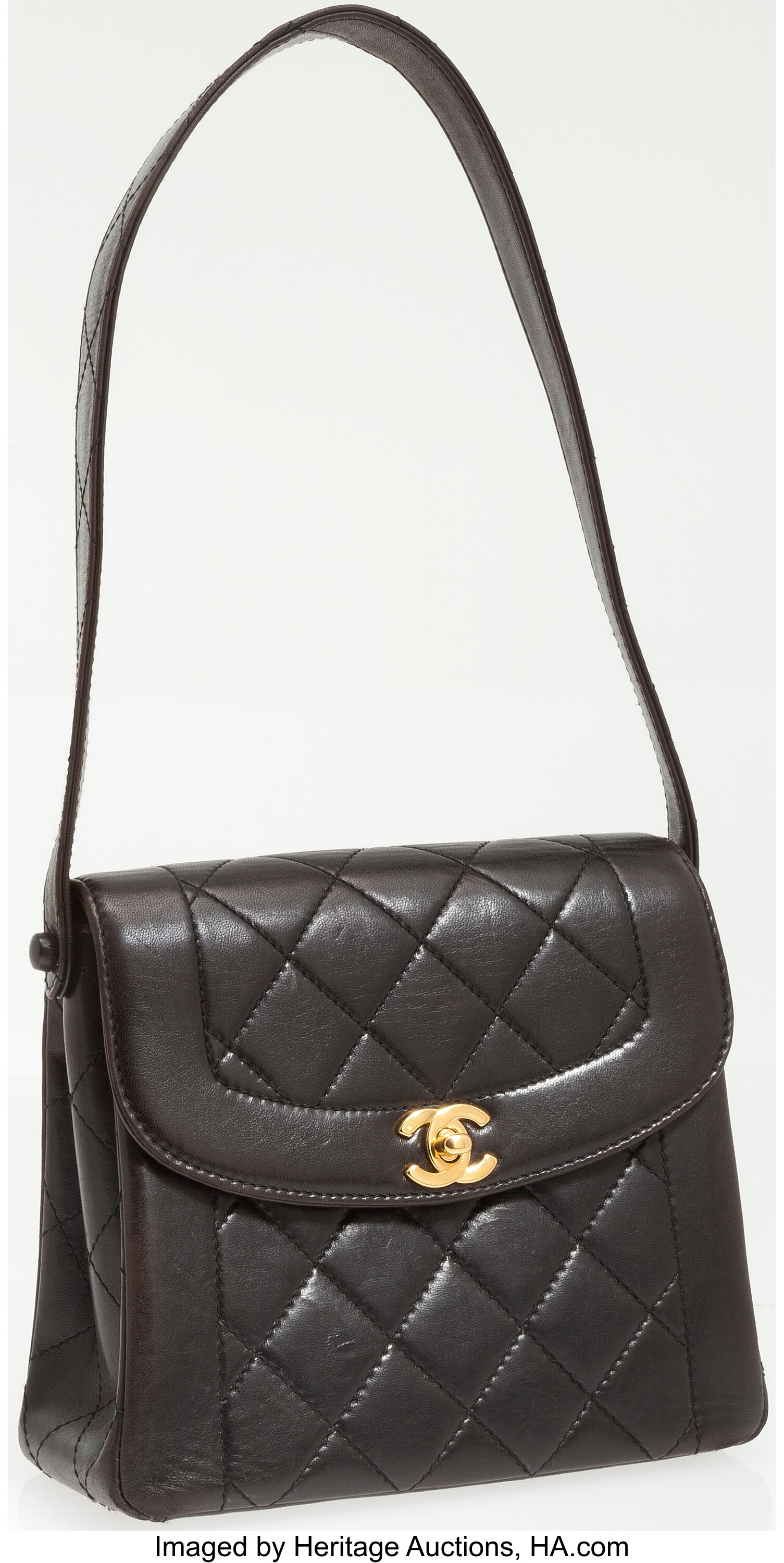 Chanel Black Lambskin Leather Turnlock Small Tote Bag.  Luxury